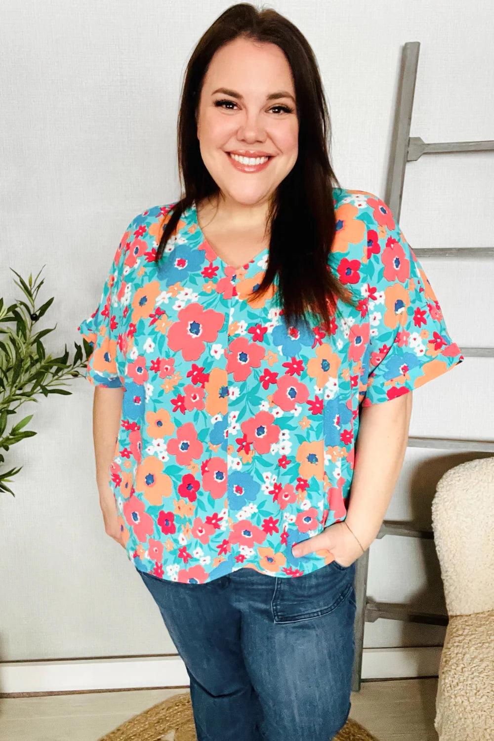 Under Your Spell Floral V Neck Dolman Top