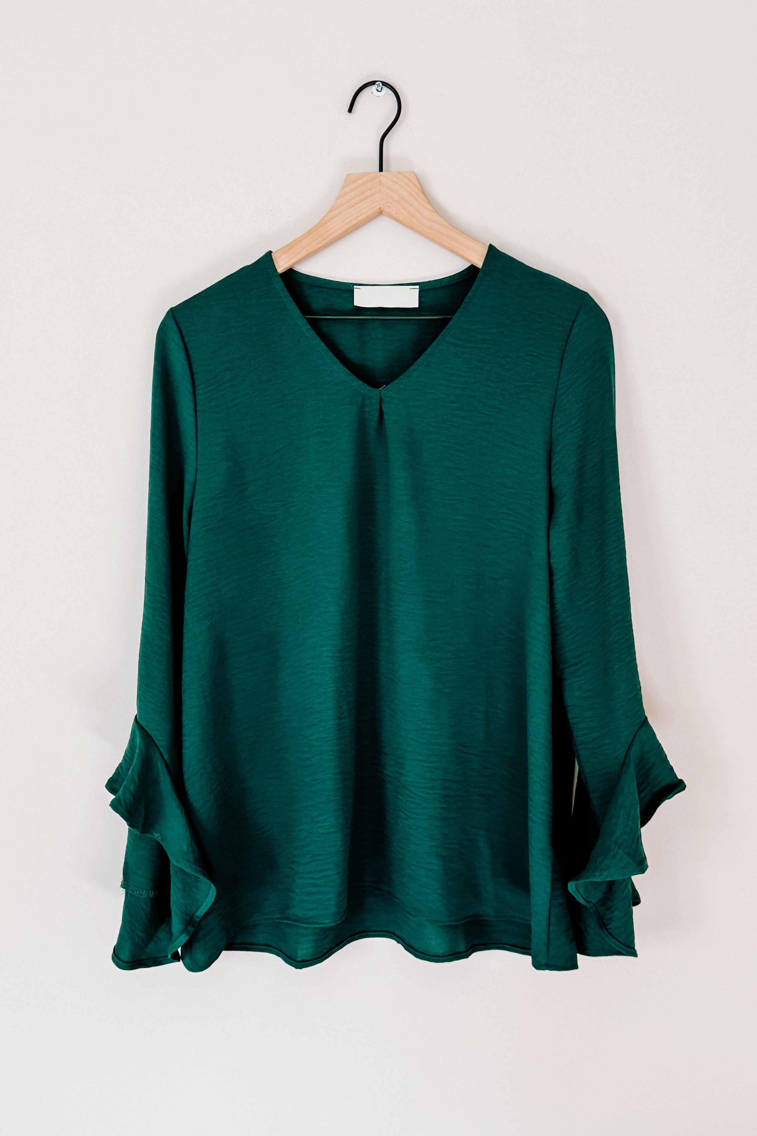 Perfect Day Hi-Lo Ruffle Sleeve Woven Top • Green