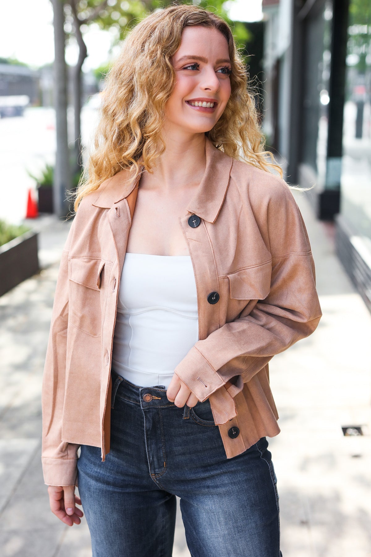 Feel Your Best Faux Suede Crop Boxy Fit Jacket