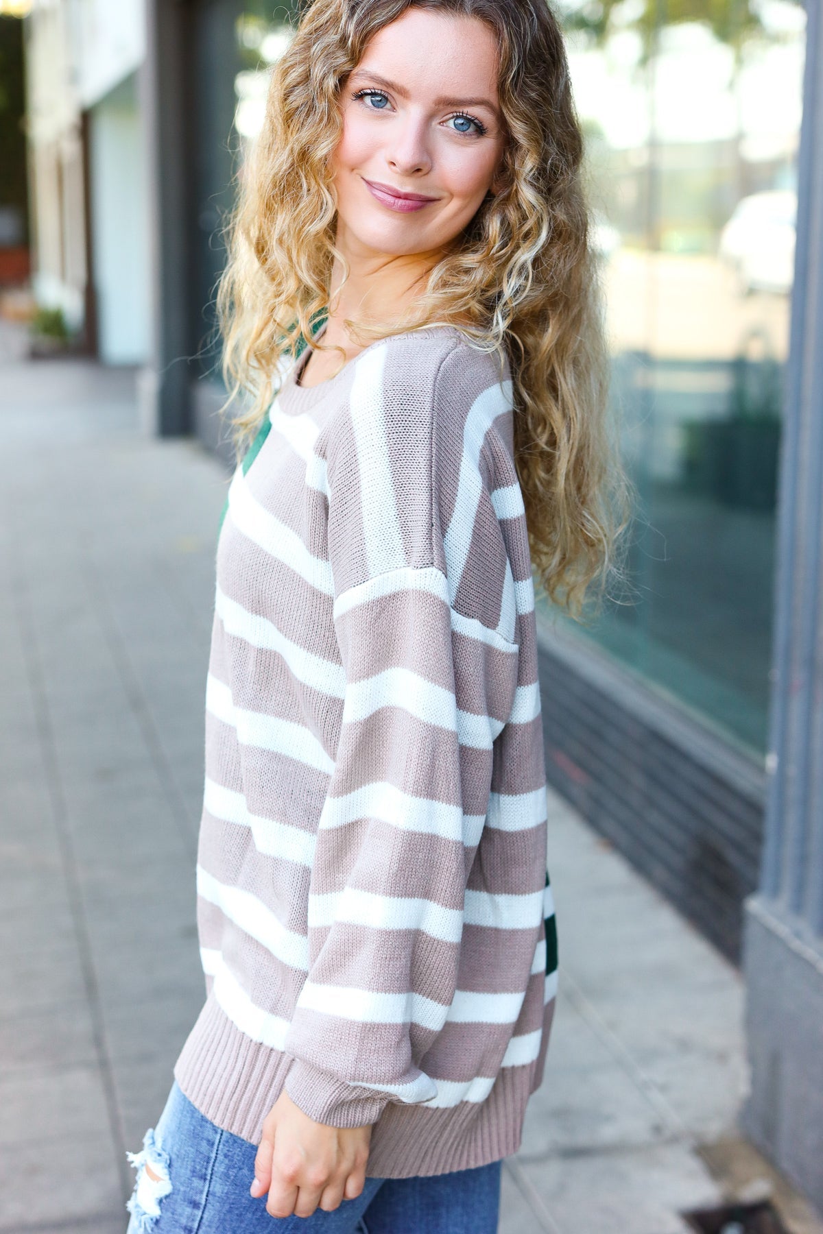 Most Wanted Striped Color Block Sweater • Green & Taupe