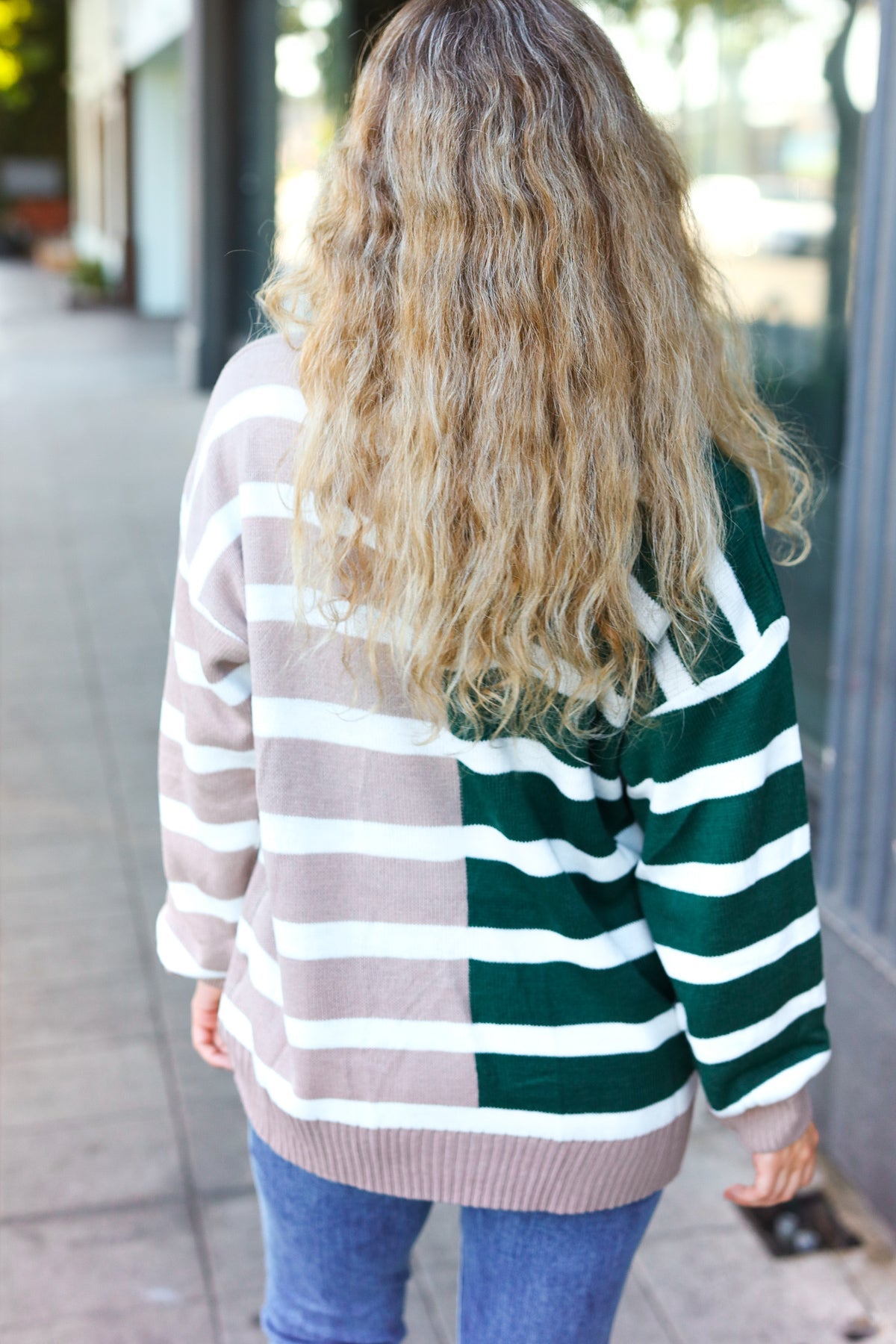 Most Wanted Striped Color Block Sweater • Green & Taupe