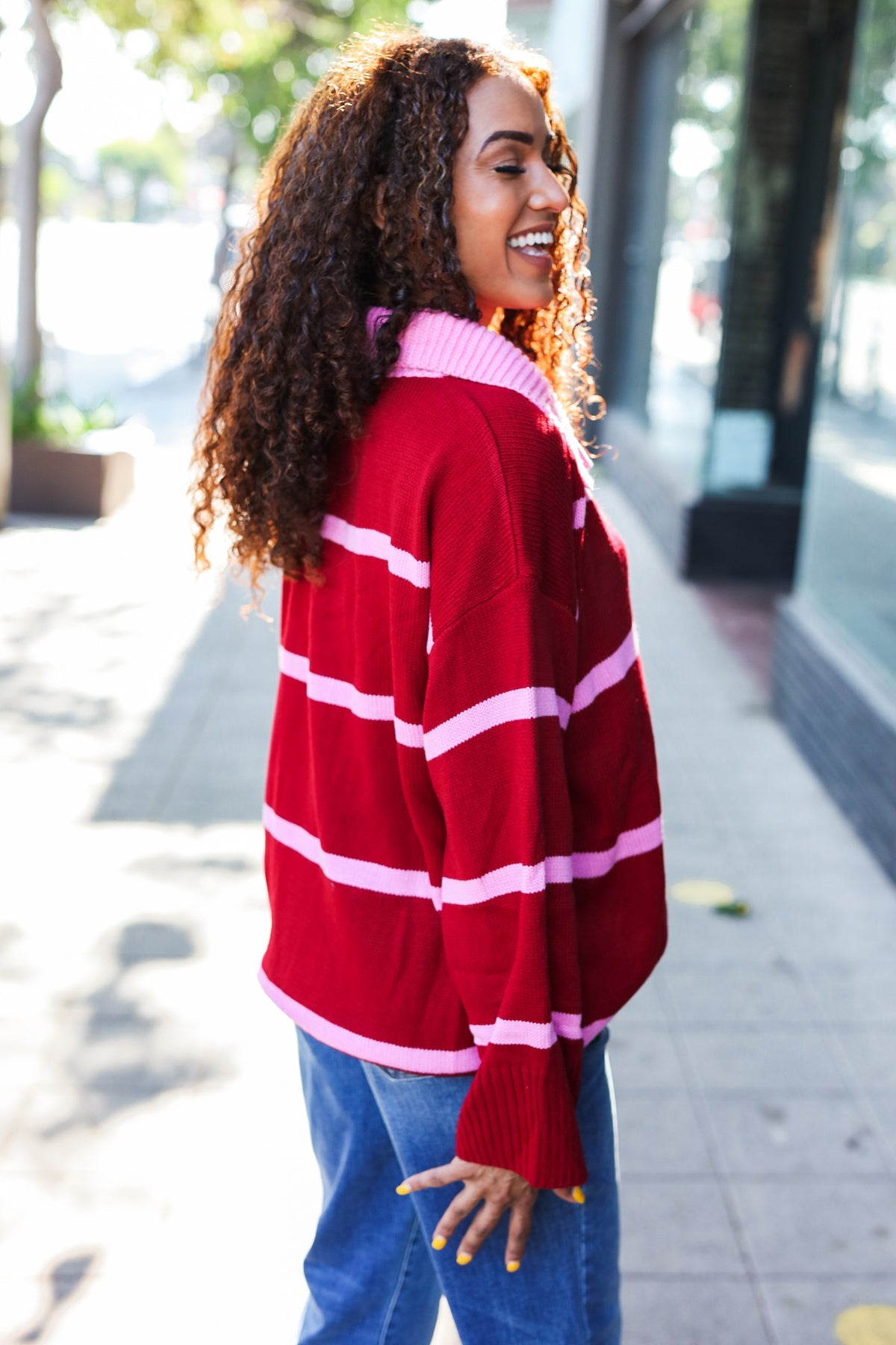 Makes You Wonder Striped Collared Sweater • Crimson