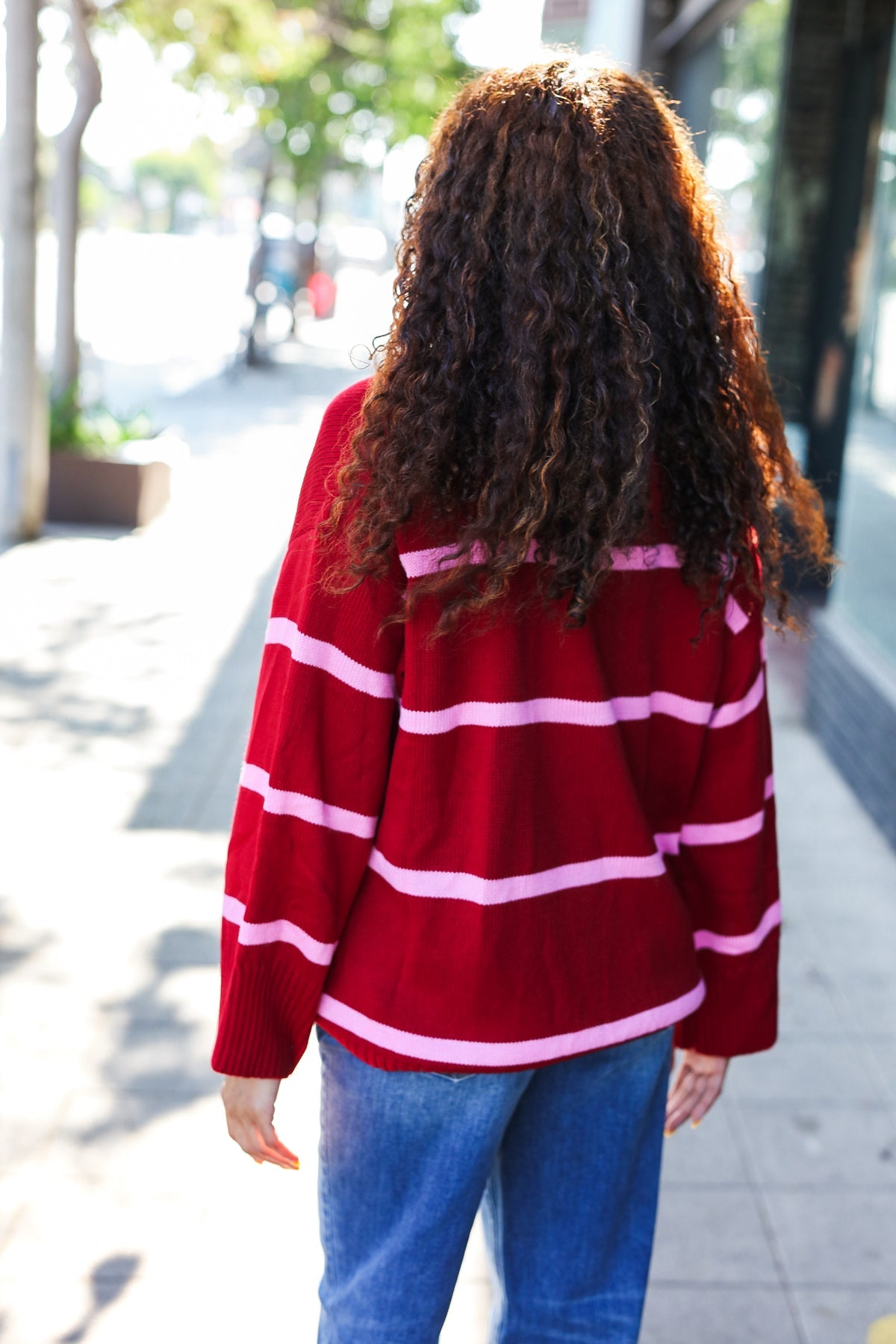 Makes You Wonder Striped Collared Sweater • Crimson