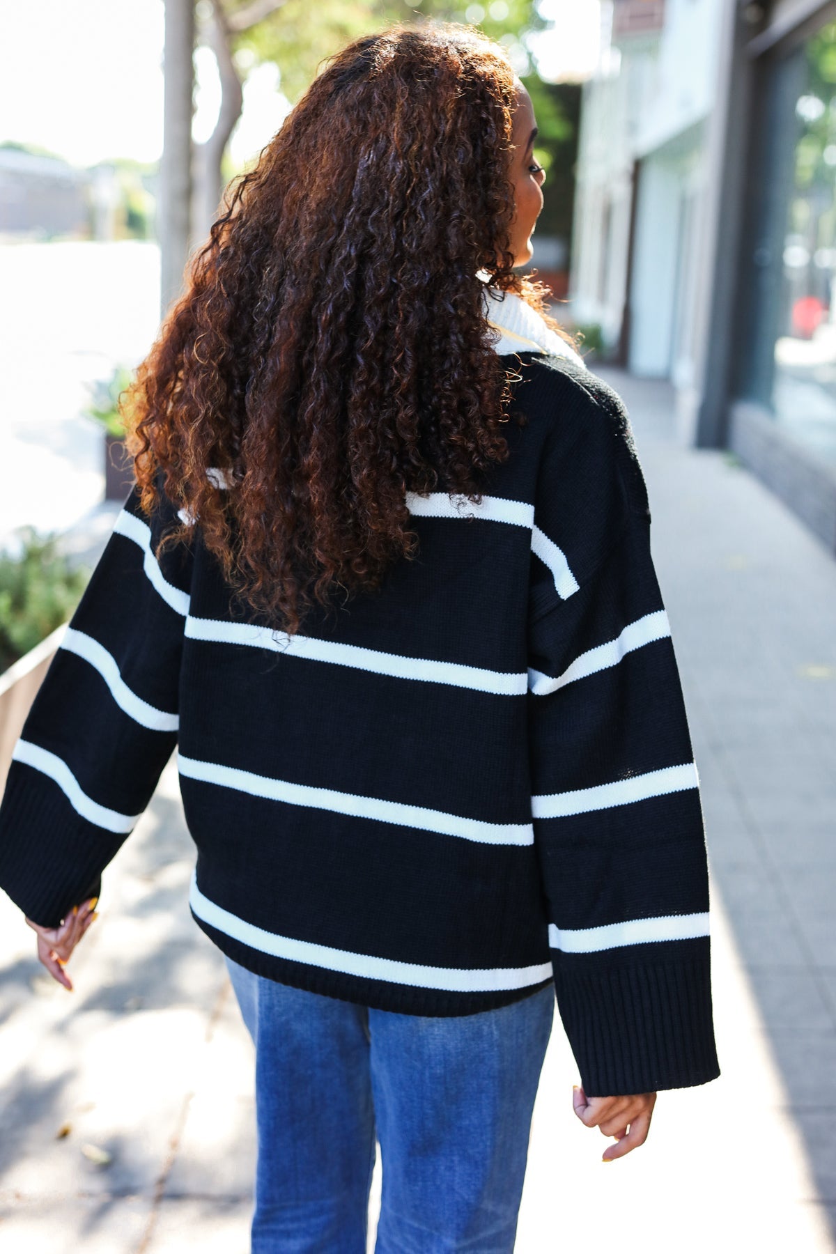 Makes You Wonder Striped Collared Sweater • Black