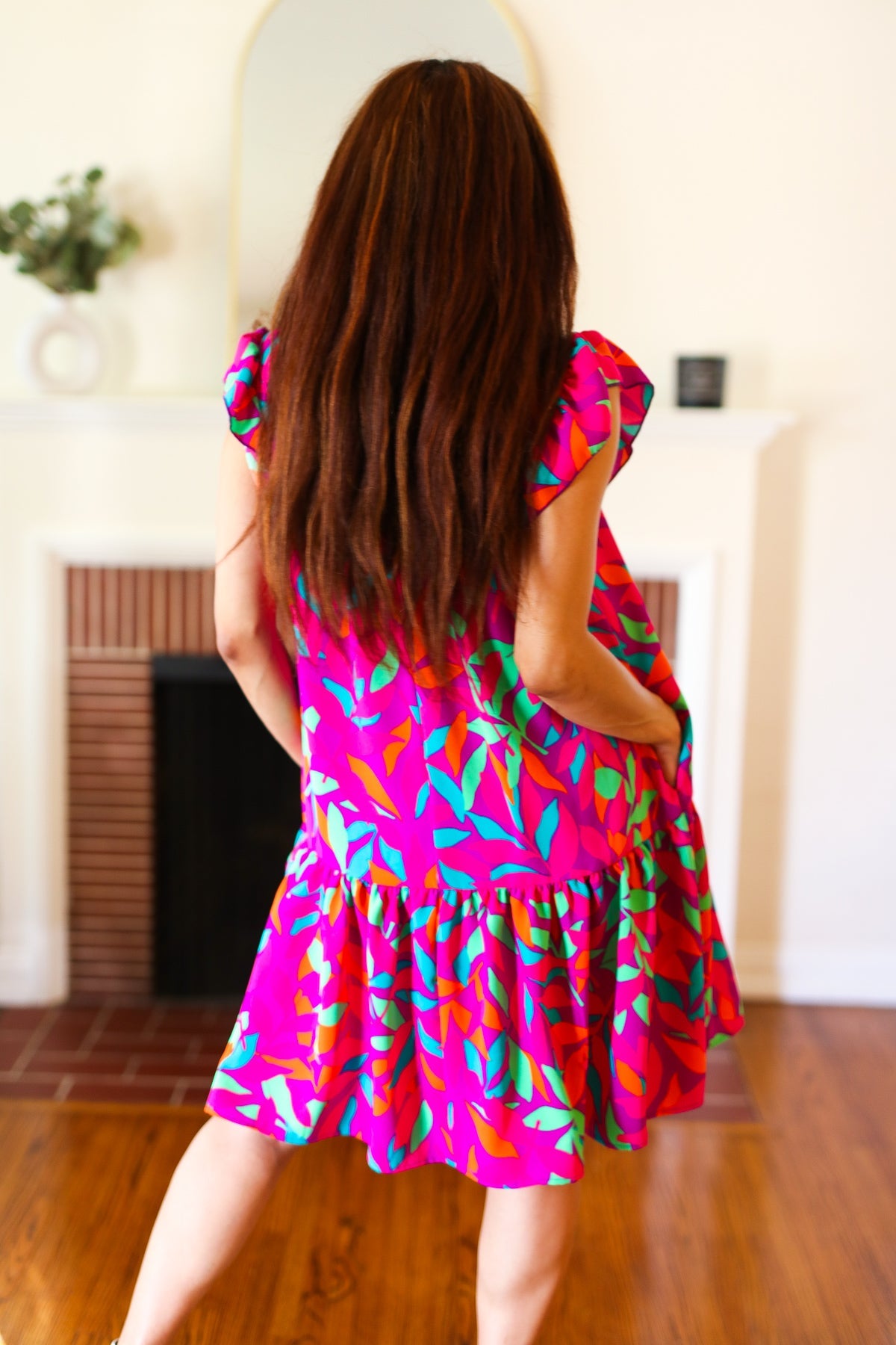 Billie Abstract Floral Print Tiered Ruffle Sleeve Dress