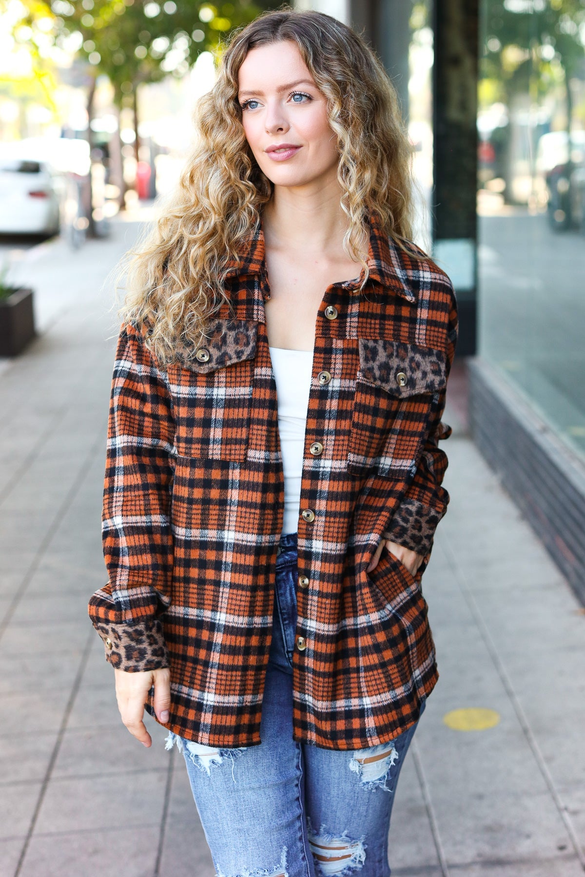 Minding Me Plaid & Animal Print Button Down Shacket