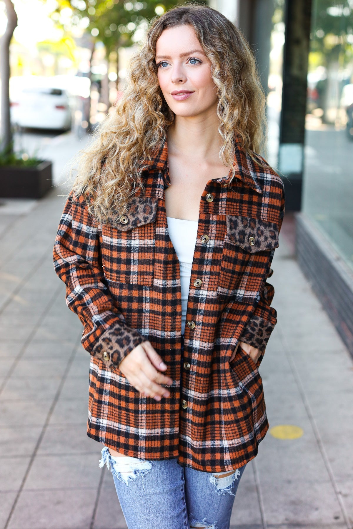 Minding Me Plaid & Animal Print Button Down Shacket