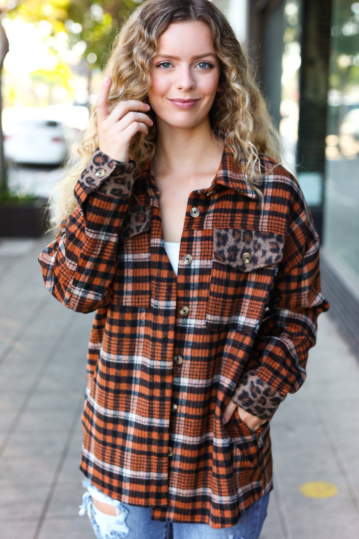 Minding Me Plaid & Animal Print Button Down Shacket