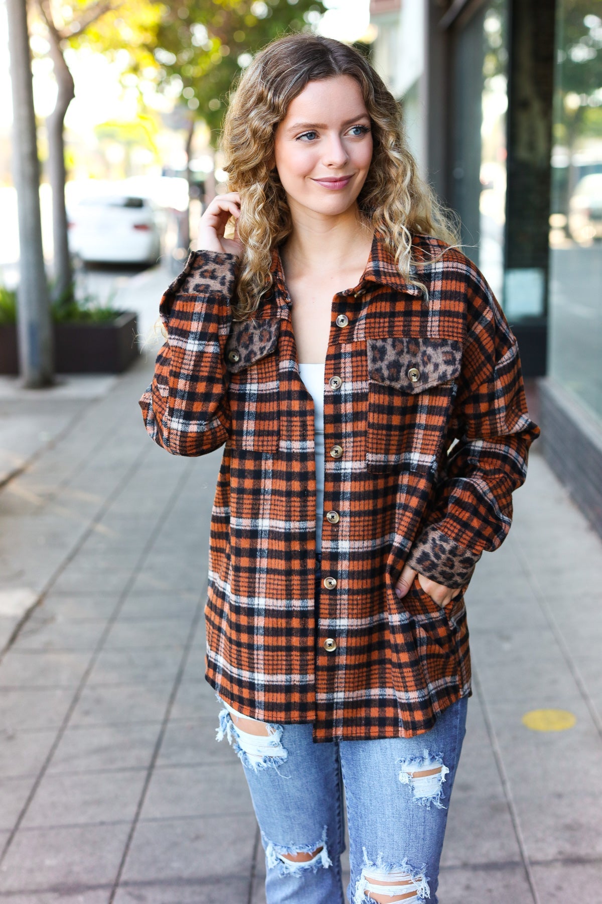 Minding Me Plaid & Animal Print Button Down Shacket