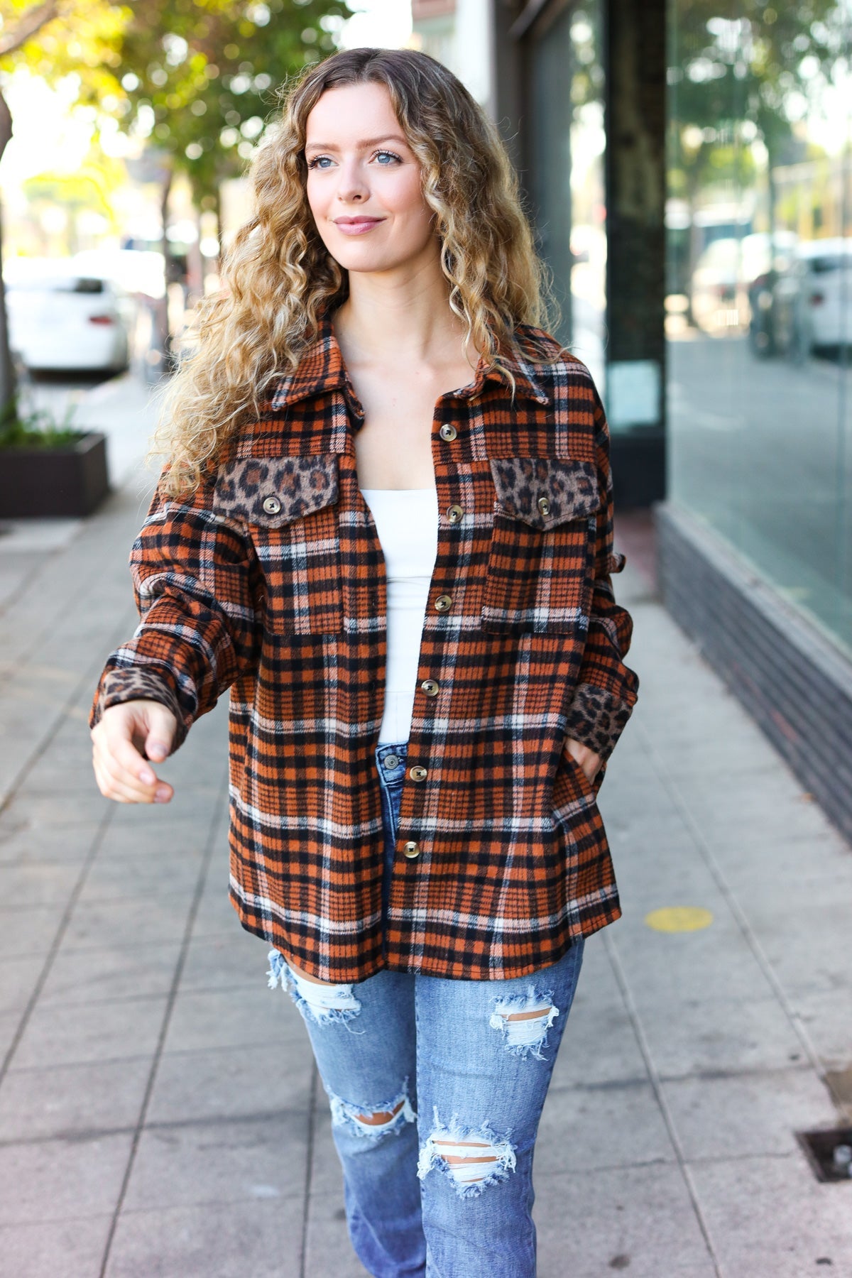 Minding Me Plaid & Animal Print Button Down Shacket