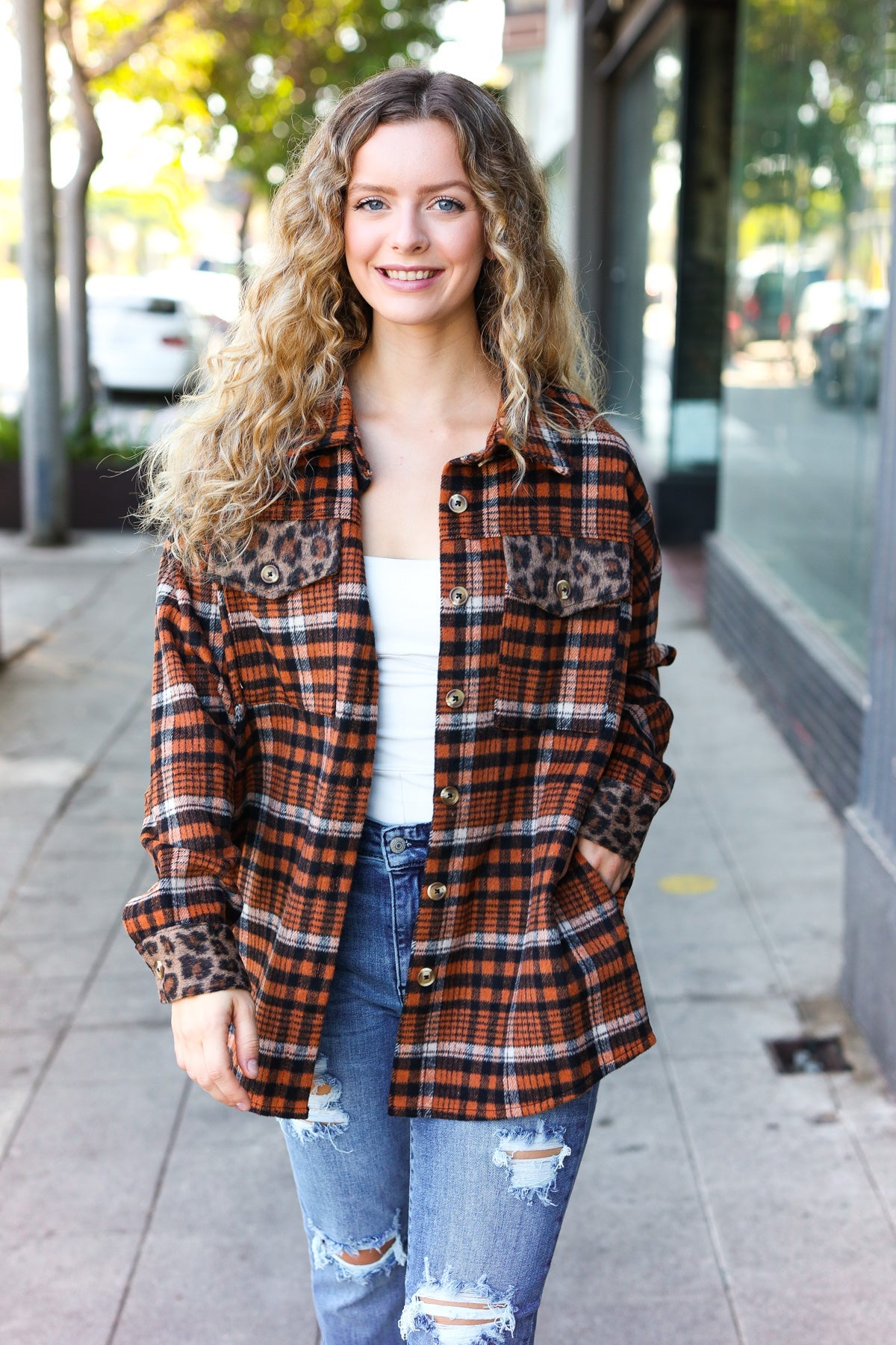 Minding Me Plaid & Animal Print Button Down Shacket