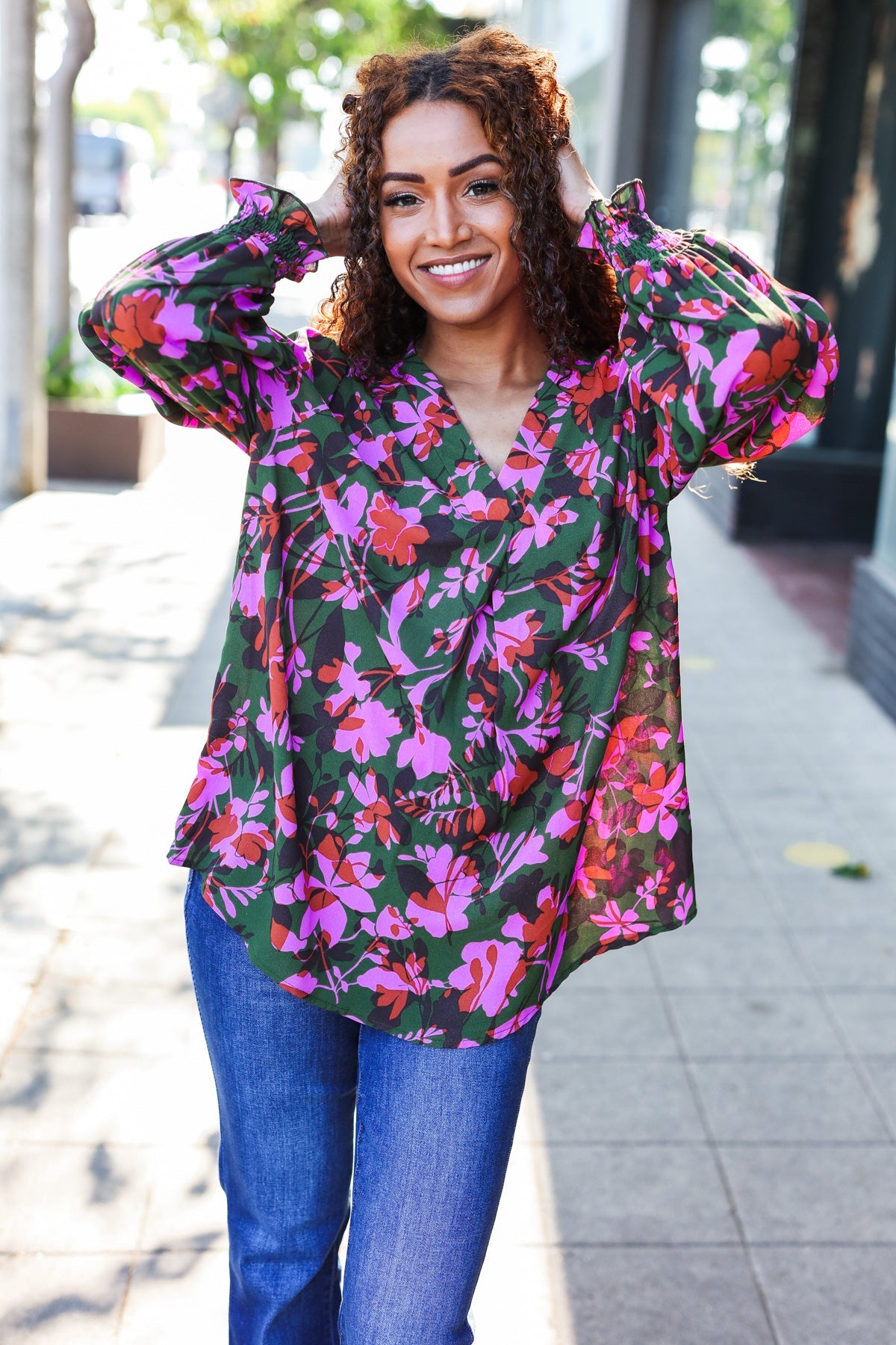 In Her Eyes Floral Smocked Bubble Sleeve Top