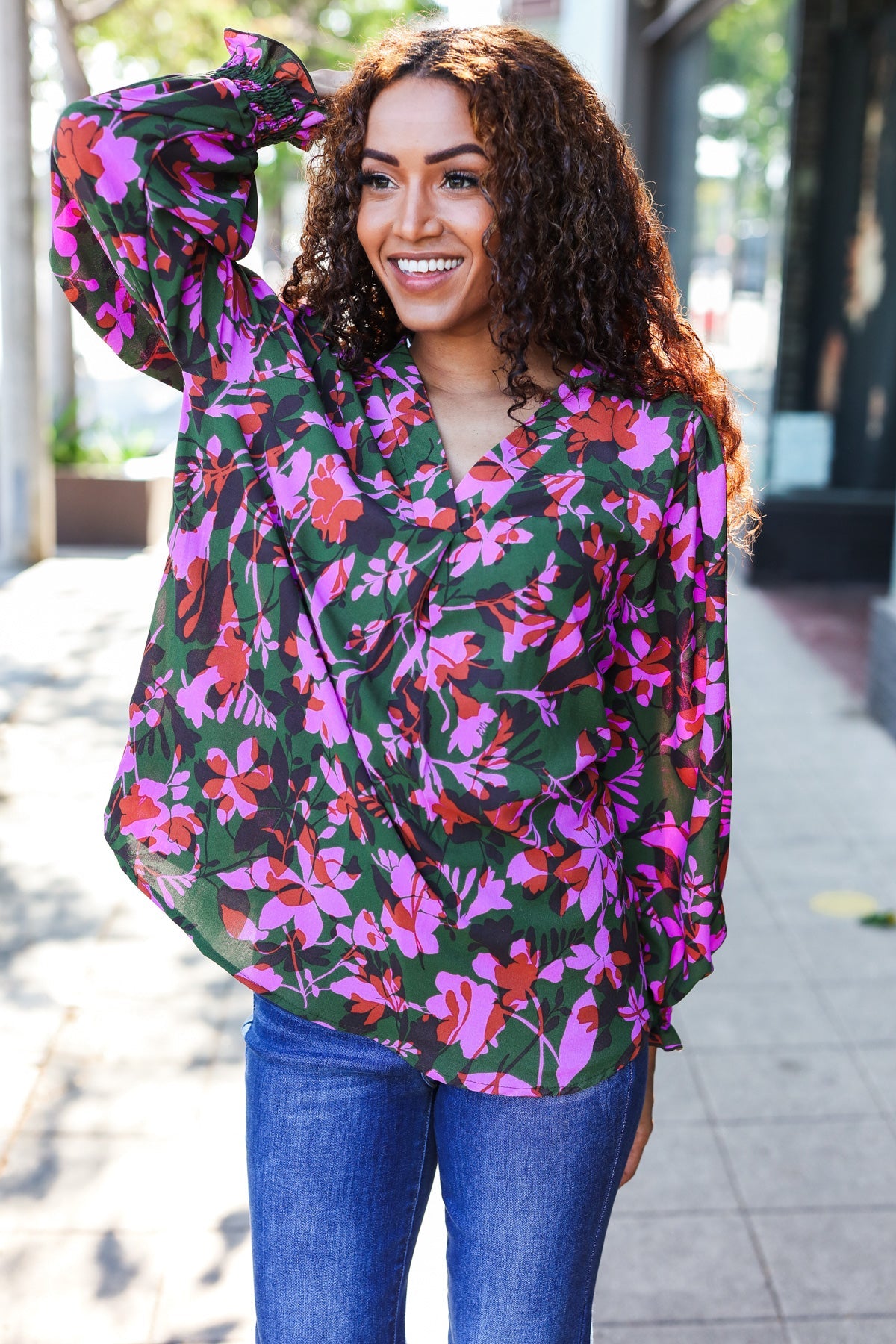 In Her Eyes Floral Smocked Bubble Sleeve Top