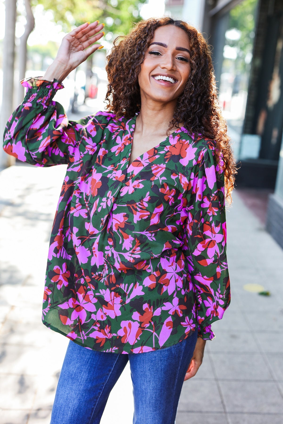 In Her Eyes Floral Smocked Bubble Sleeve Top