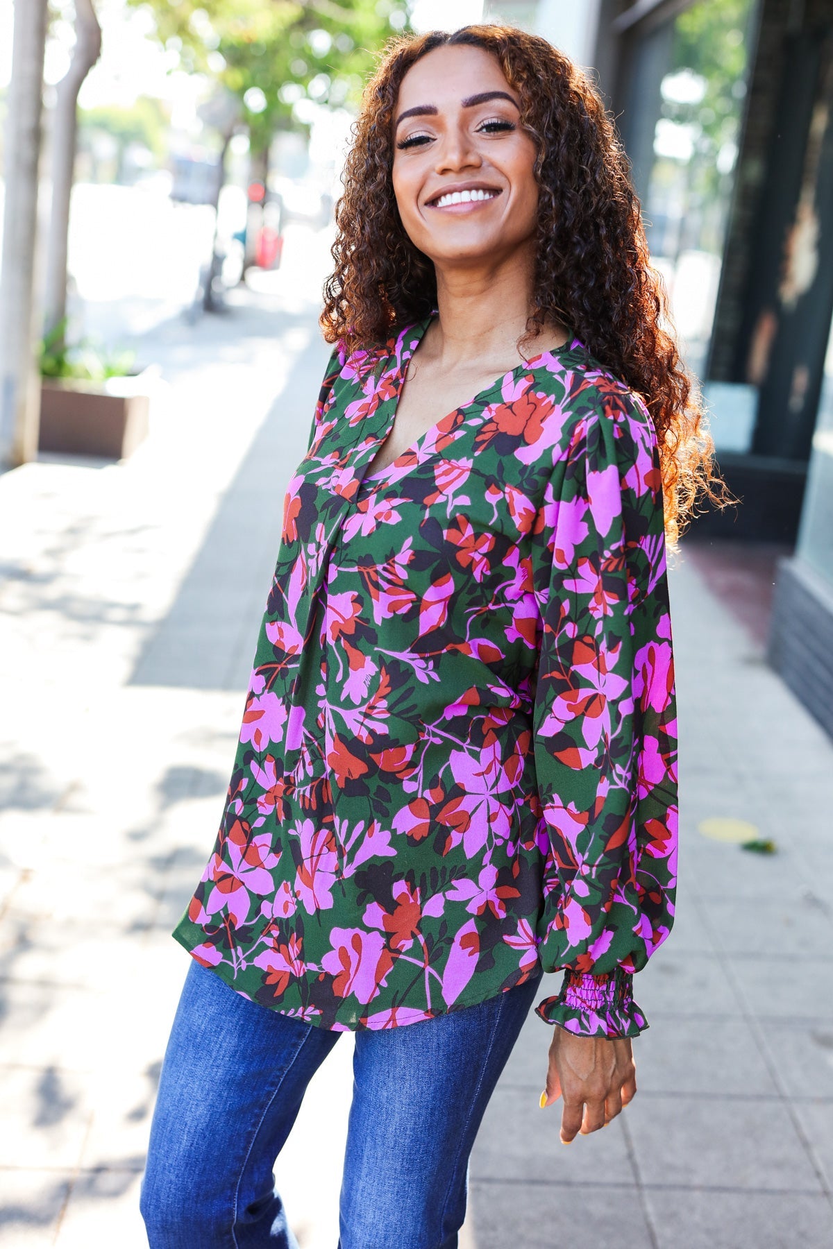 In Her Eyes Floral Smocked Bubble Sleeve Top