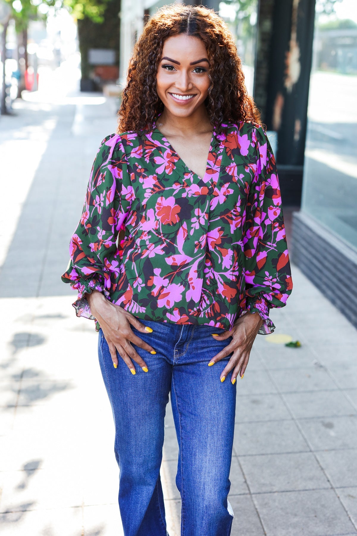 In Her Eyes Floral Smocked Bubble Sleeve Top