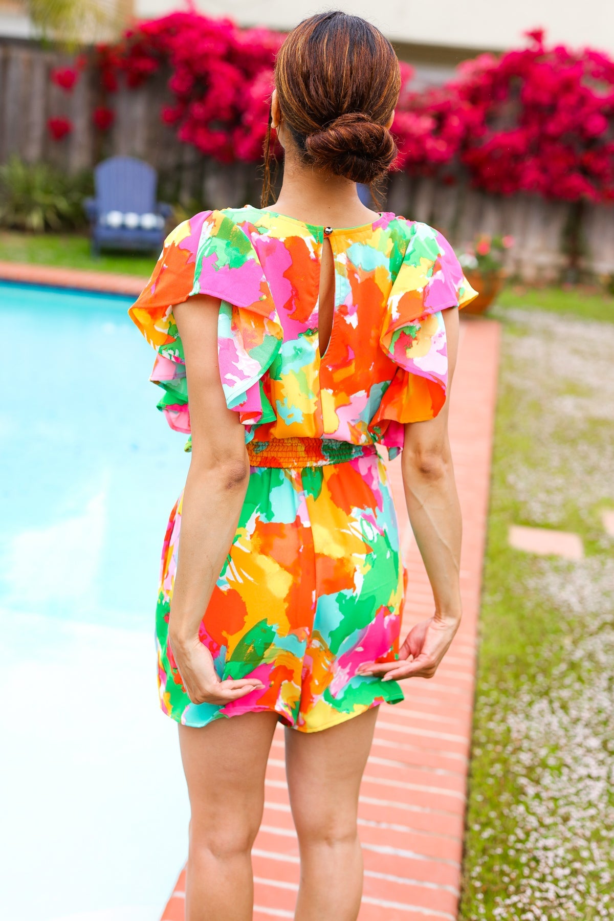 Under The Sun Abstract Floral Flutter Sleeve Romper