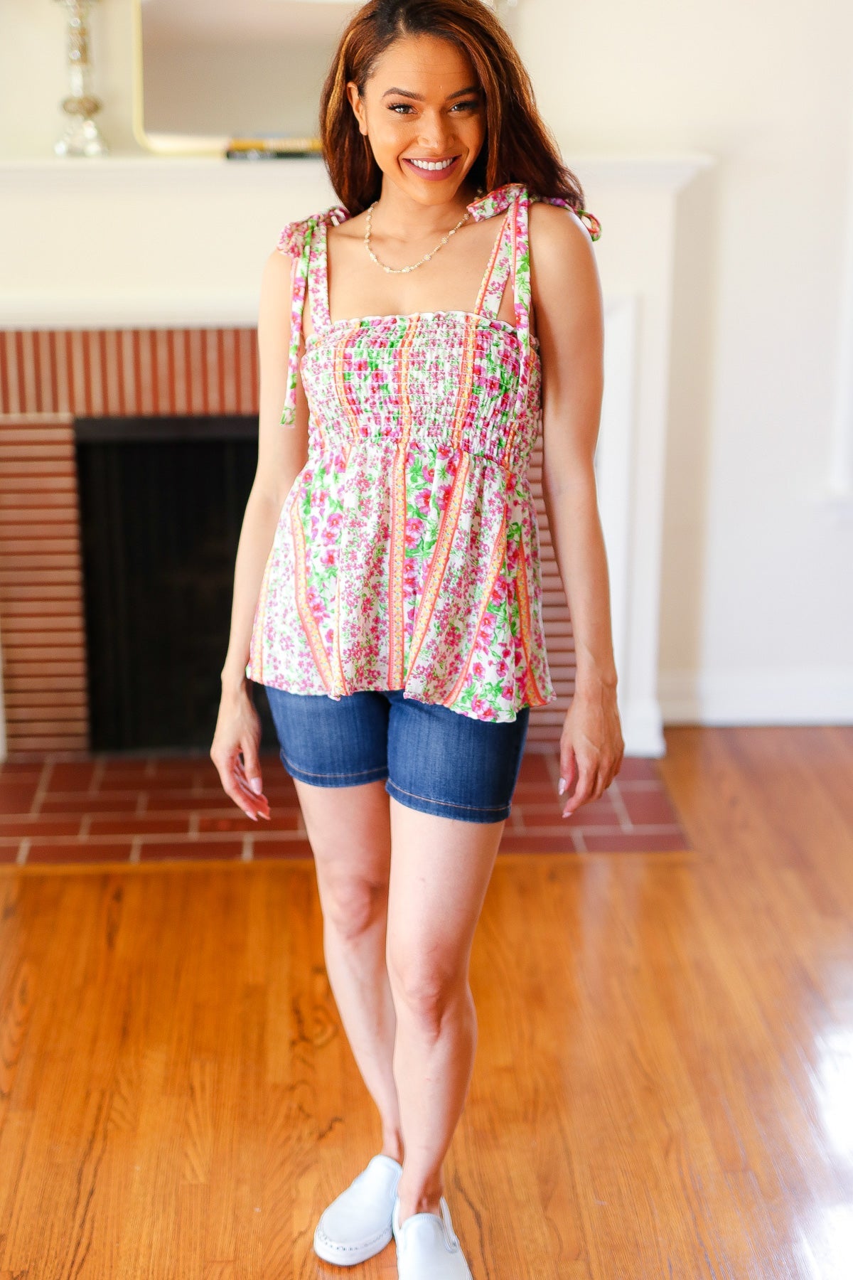 Sunny Days Floral Print Smocked Top • Fuchsia