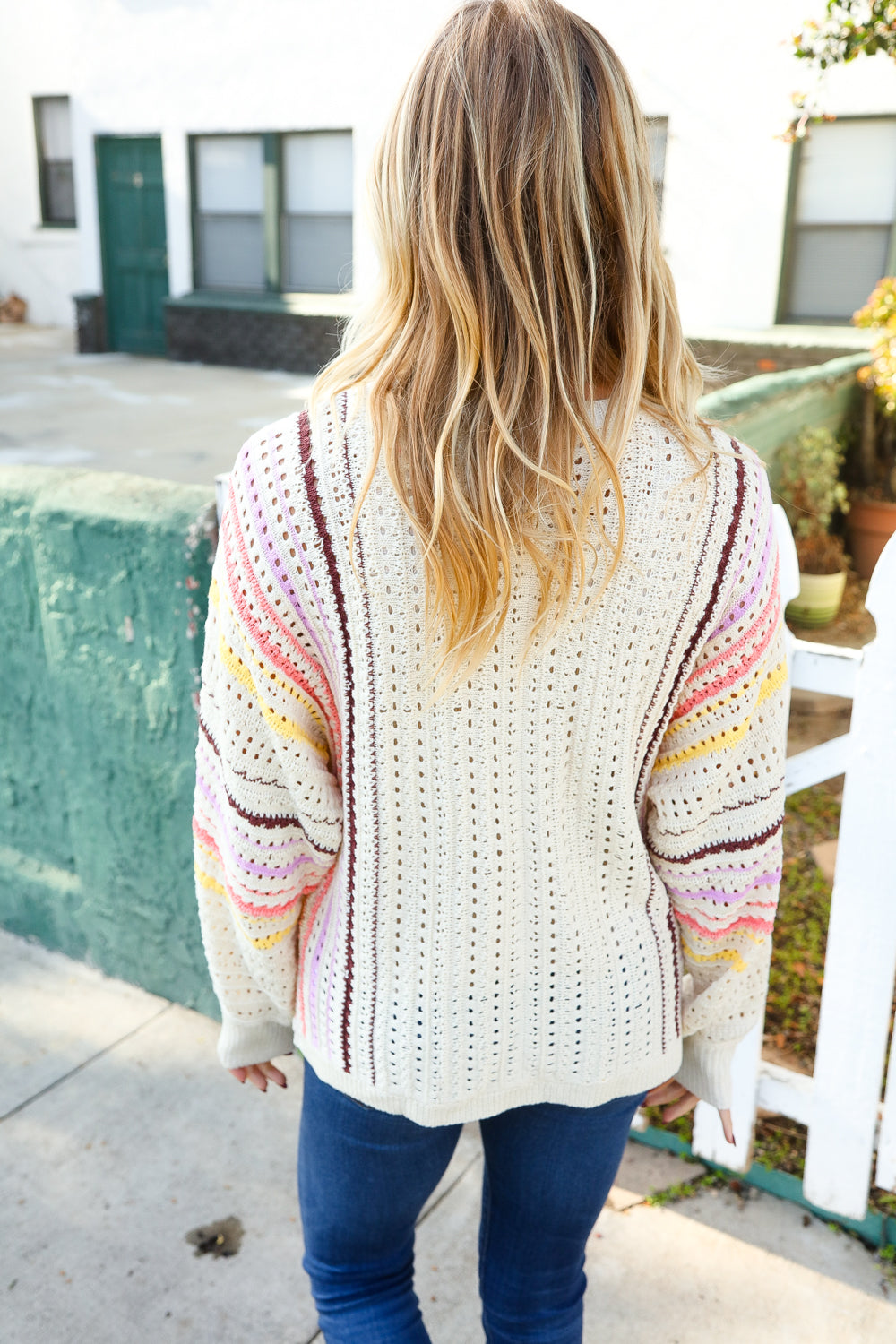 Presley Stripe Dolman Crochet Cardigan