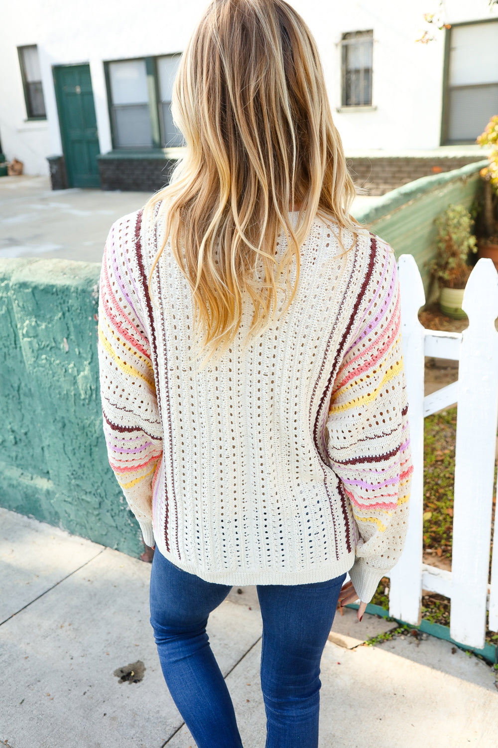 Presley Stripe Dolman Crochet Cardigan