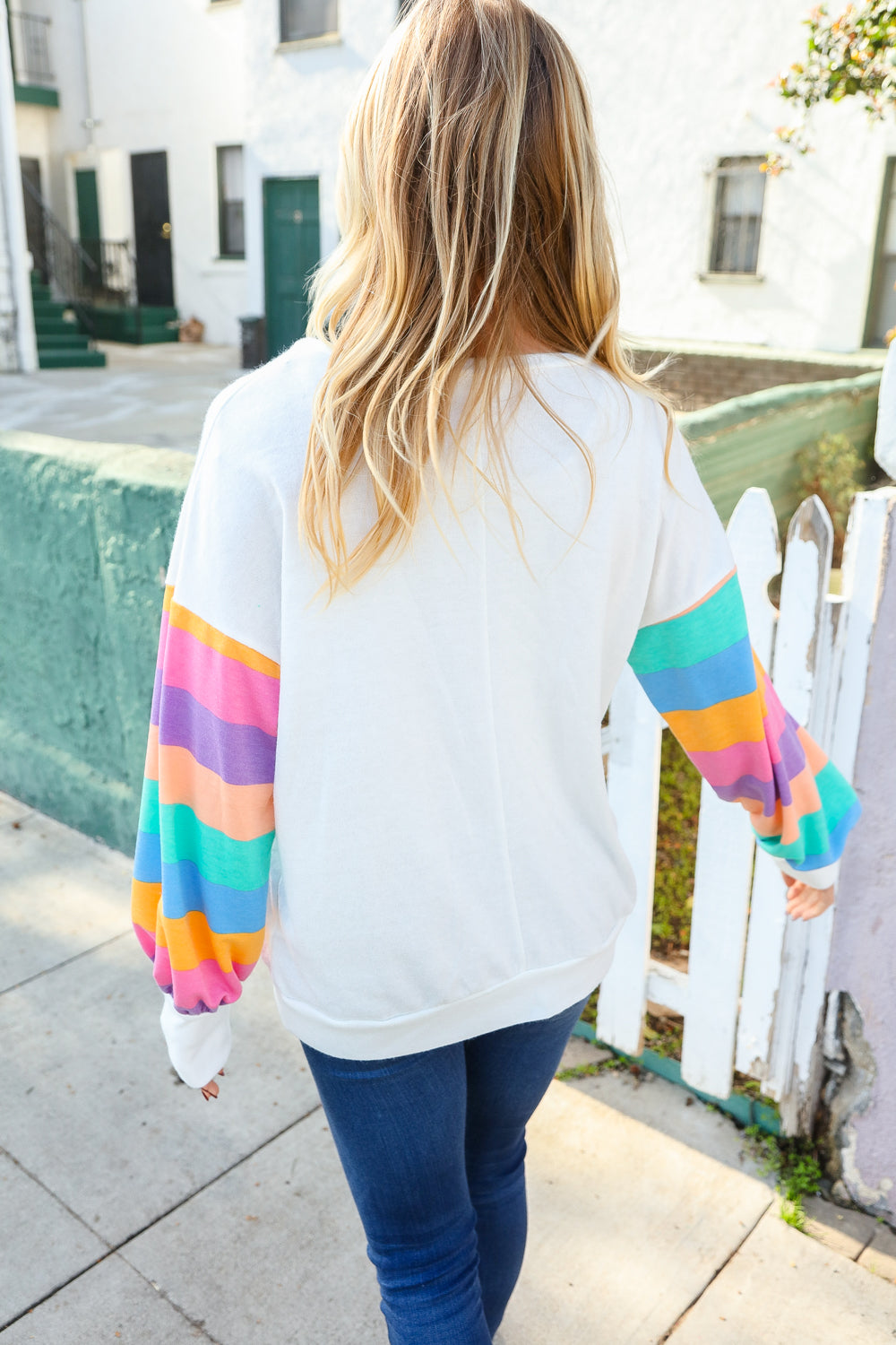 Big Love Striped Sleeve Hacci Knit Pullover