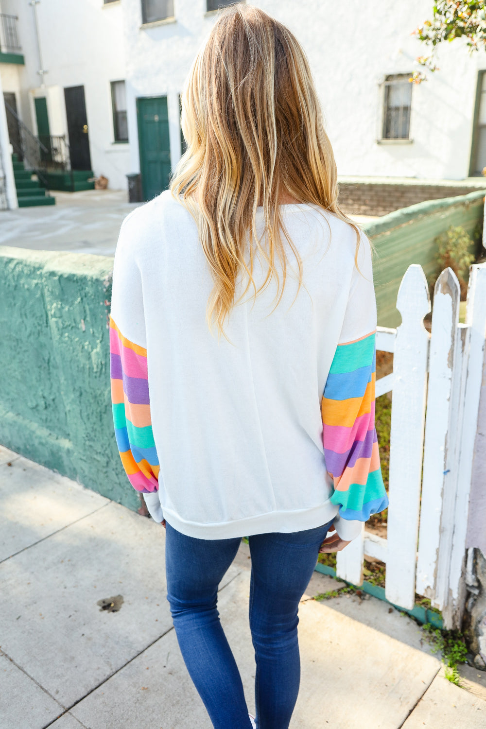 Big Love Striped Sleeve Hacci Knit Pullover