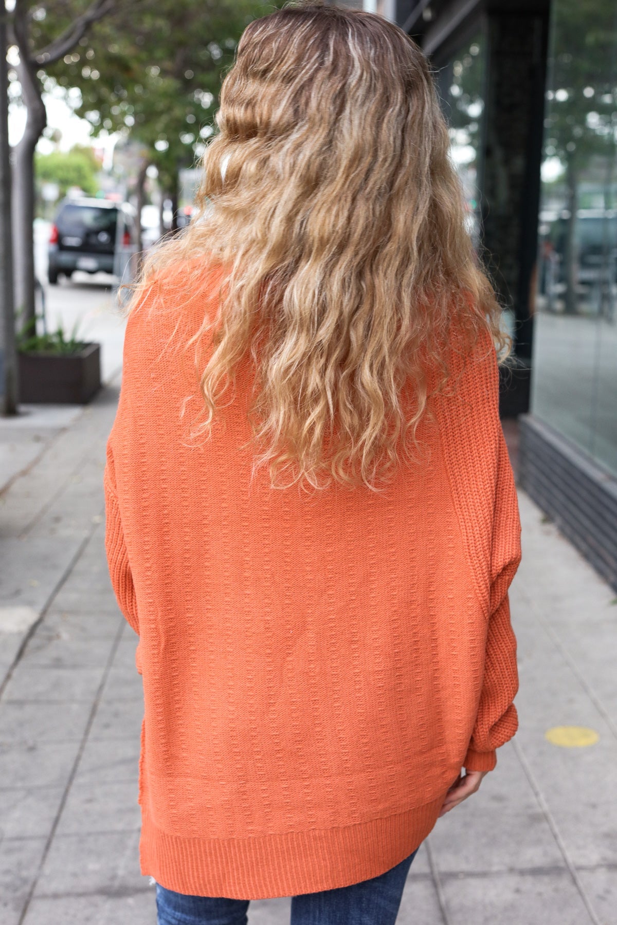 Suddenly Fine Asymmetrical Knit Sweater • Pumpkin