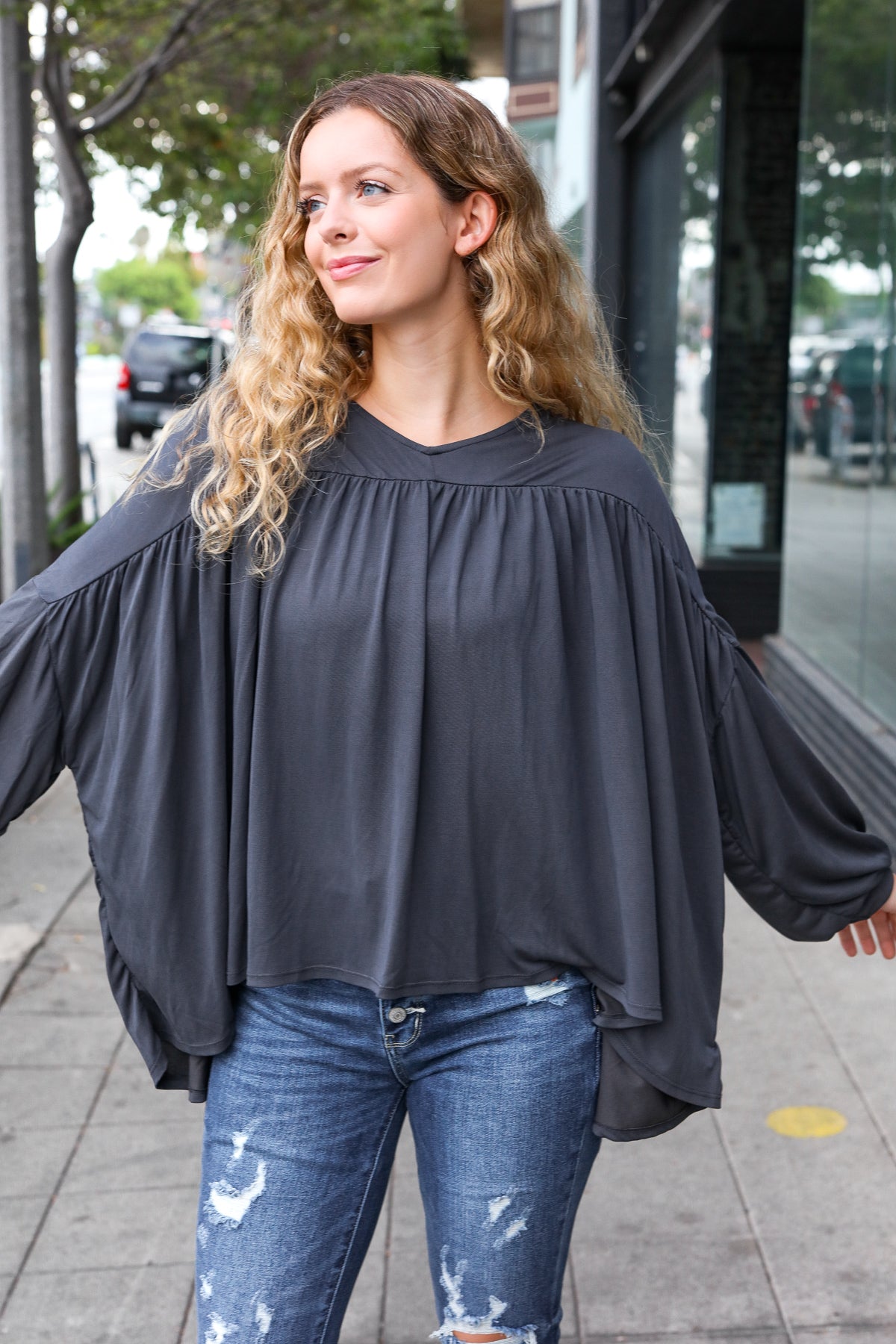 In This Groove Modal Knit Top • Charcoal