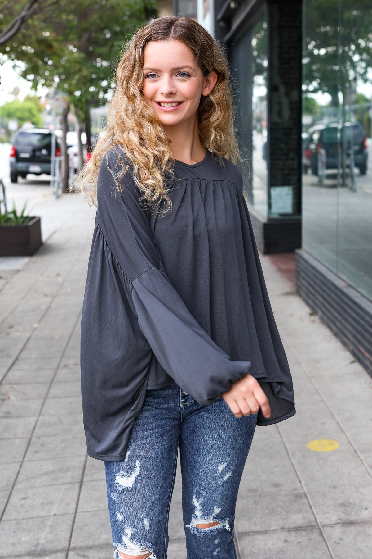 In This Groove Modal Knit Top • Charcoal