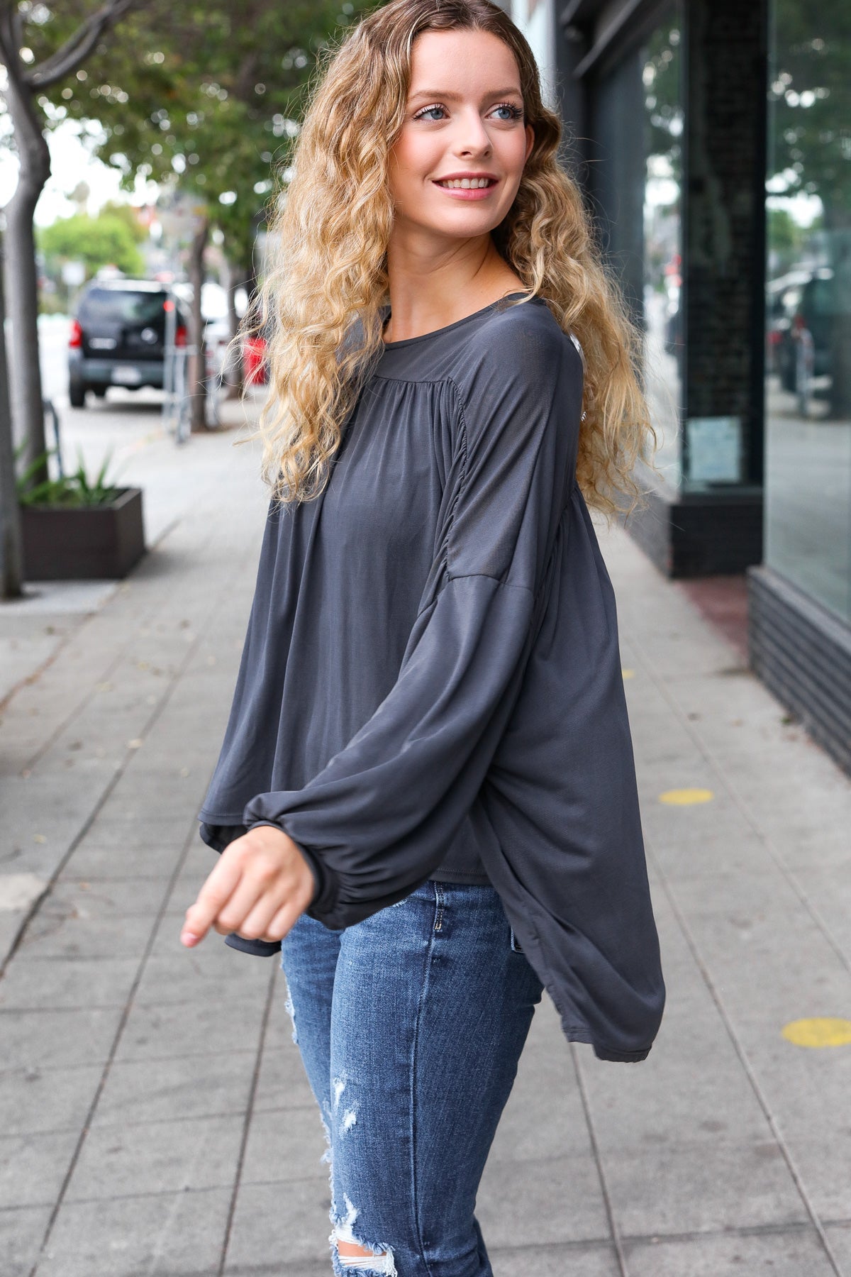 In This Groove Modal Knit Top • Charcoal