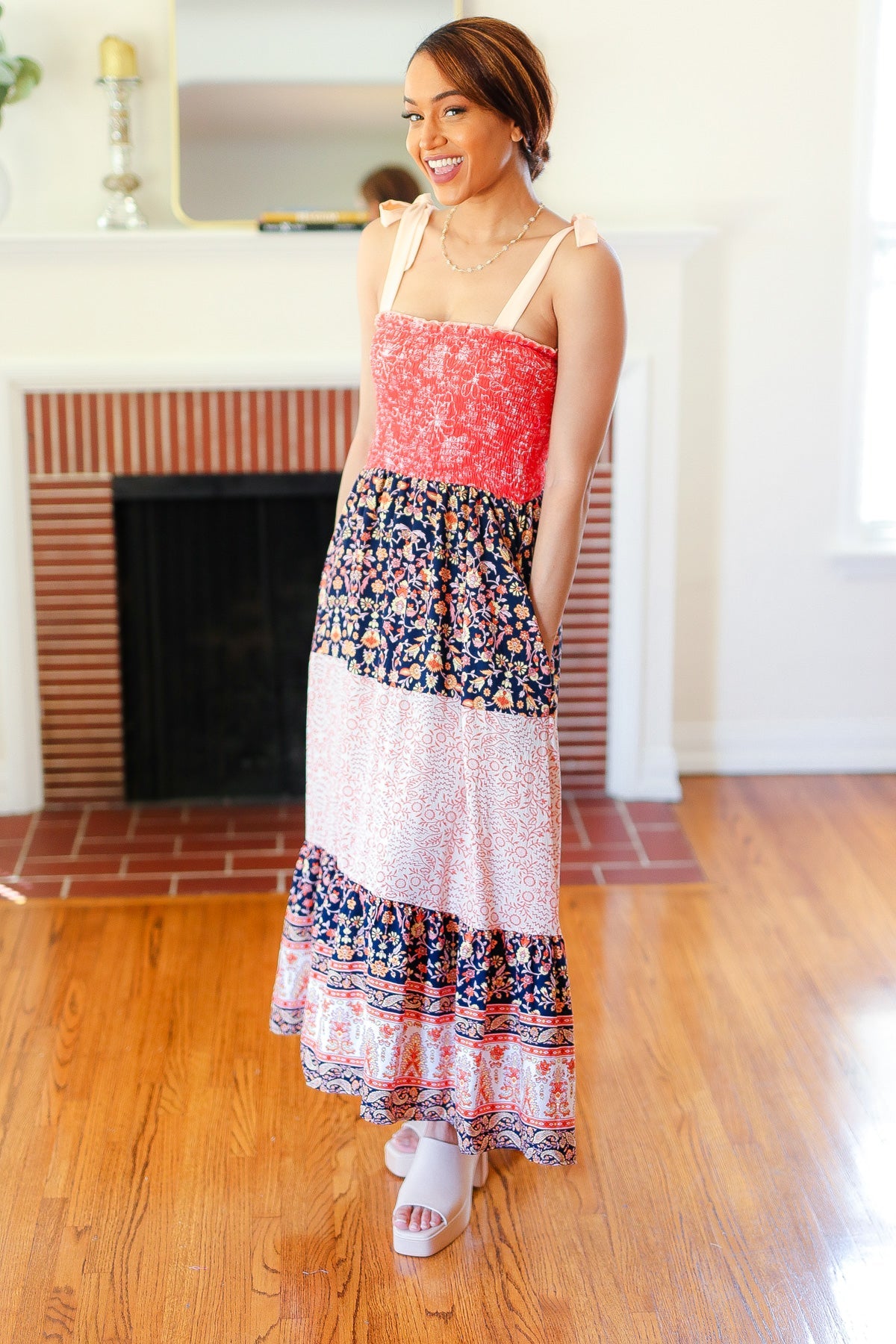 Vacay Vibes Floral Smocked Tiered Maxi Dress • Orange