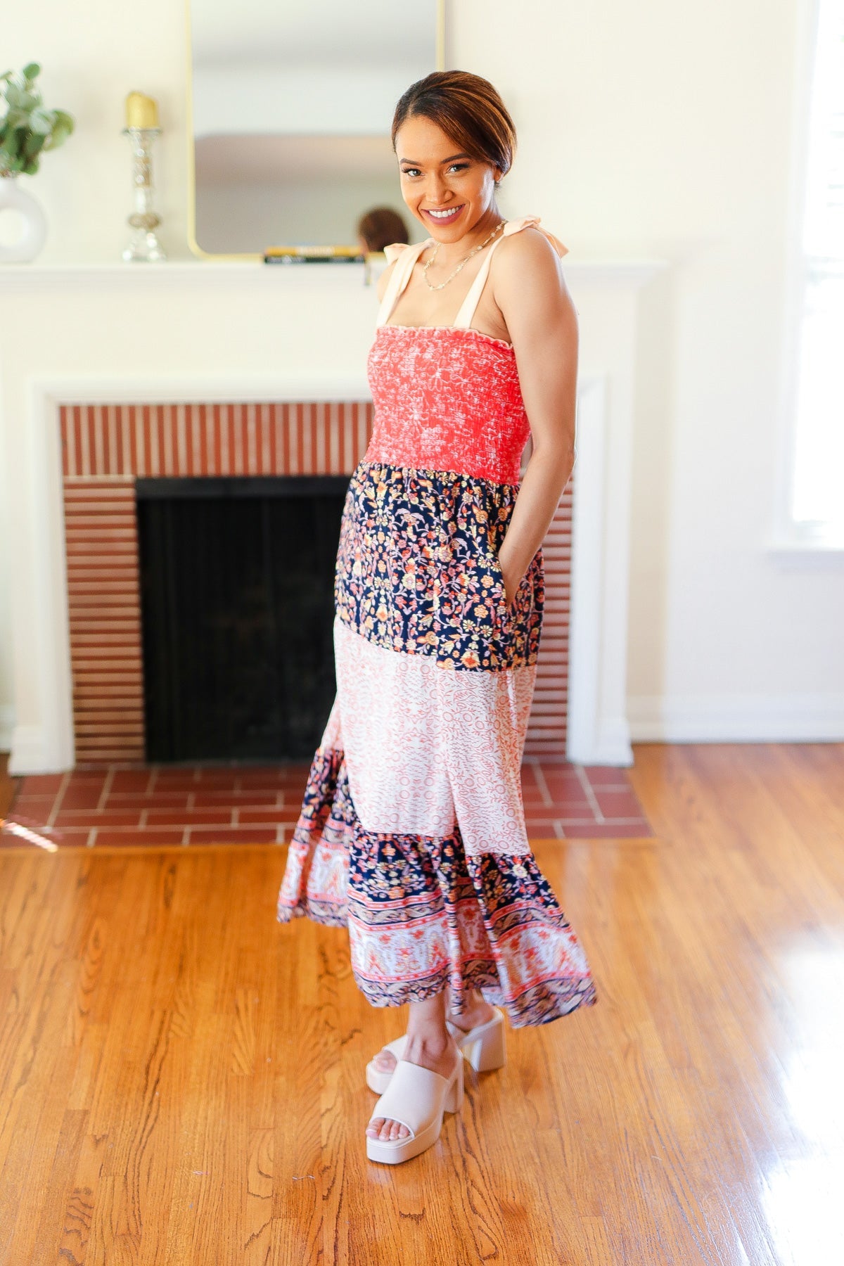 Vacay Vibes Floral Smocked Tiered Maxi Dress • Orange