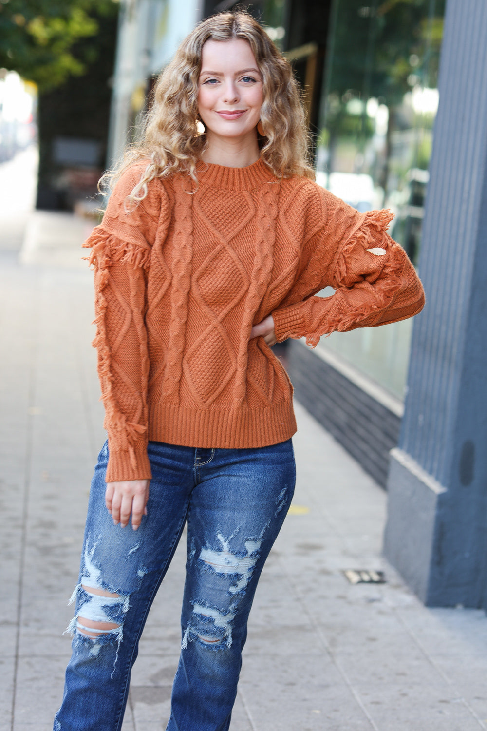 Joyful Days Cable Knit Tassel Fringe Sweater