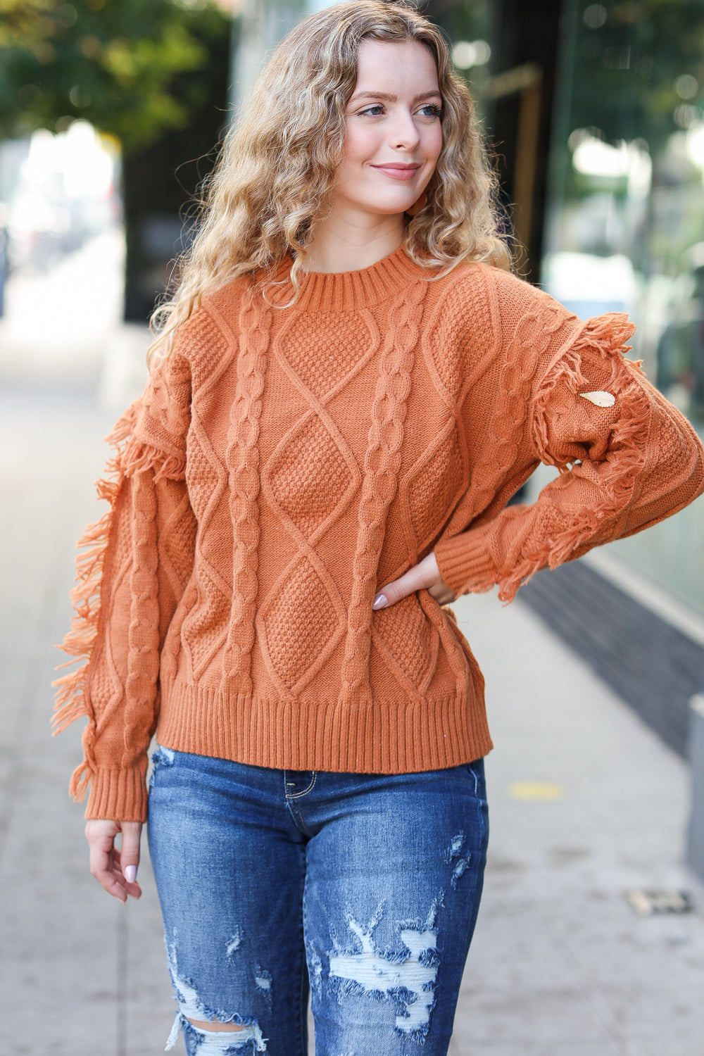 Joyful Days Cable Knit Tassel Fringe Sweater