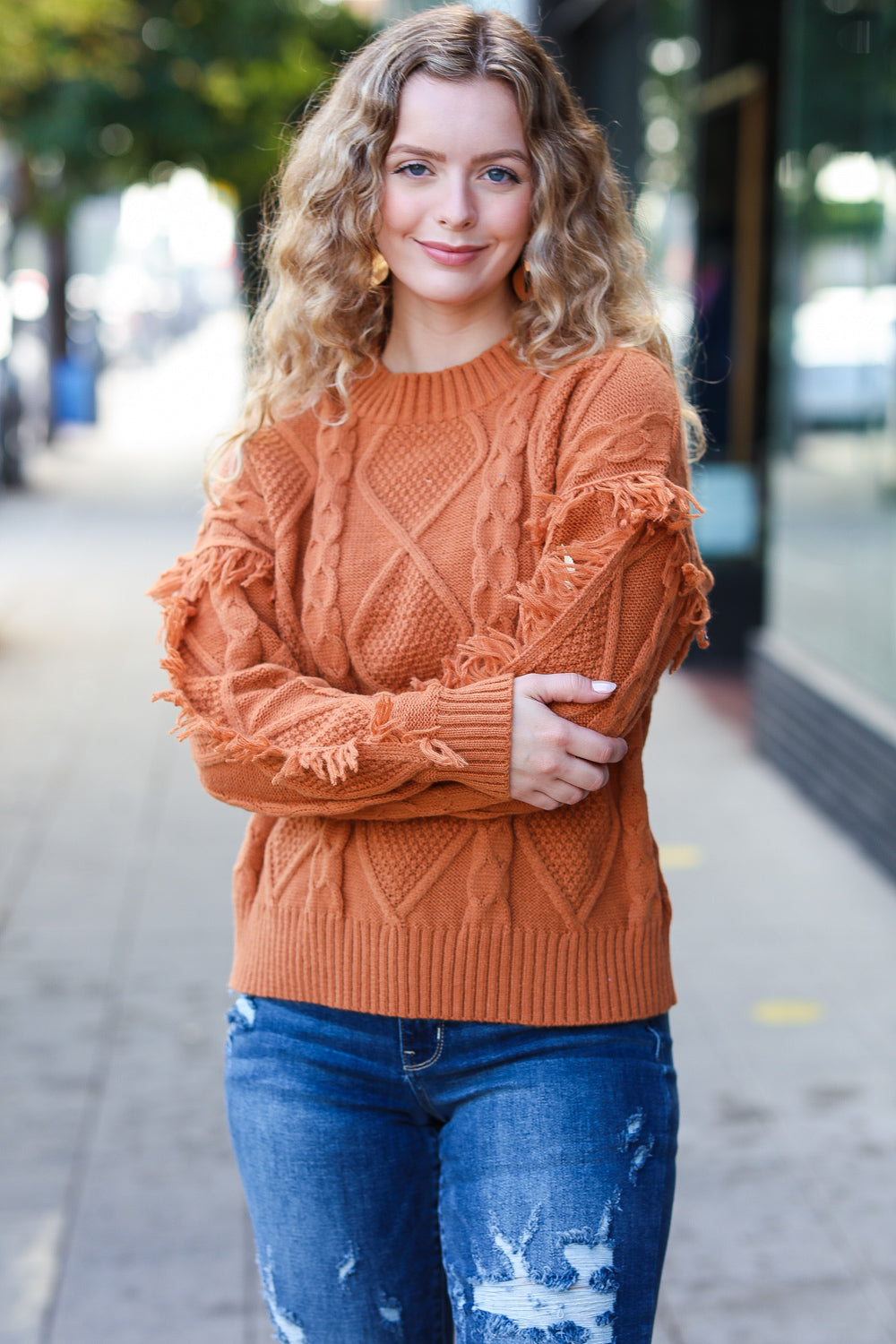 Joyful Days Cable Knit Tassel Fringe Sweater