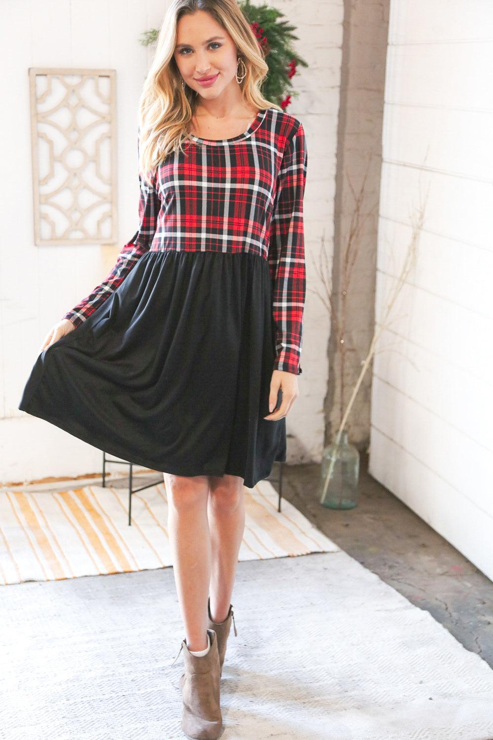 About You Plaid Hacci Babydoll Swing Dress - Atomic Wildflower