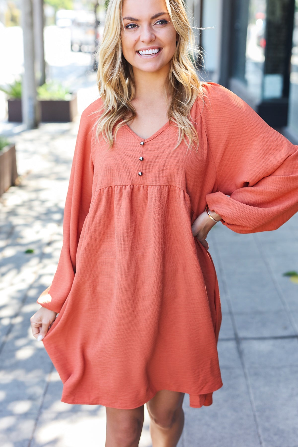 Say You Will Woven Babydoll Dress • Terracotta