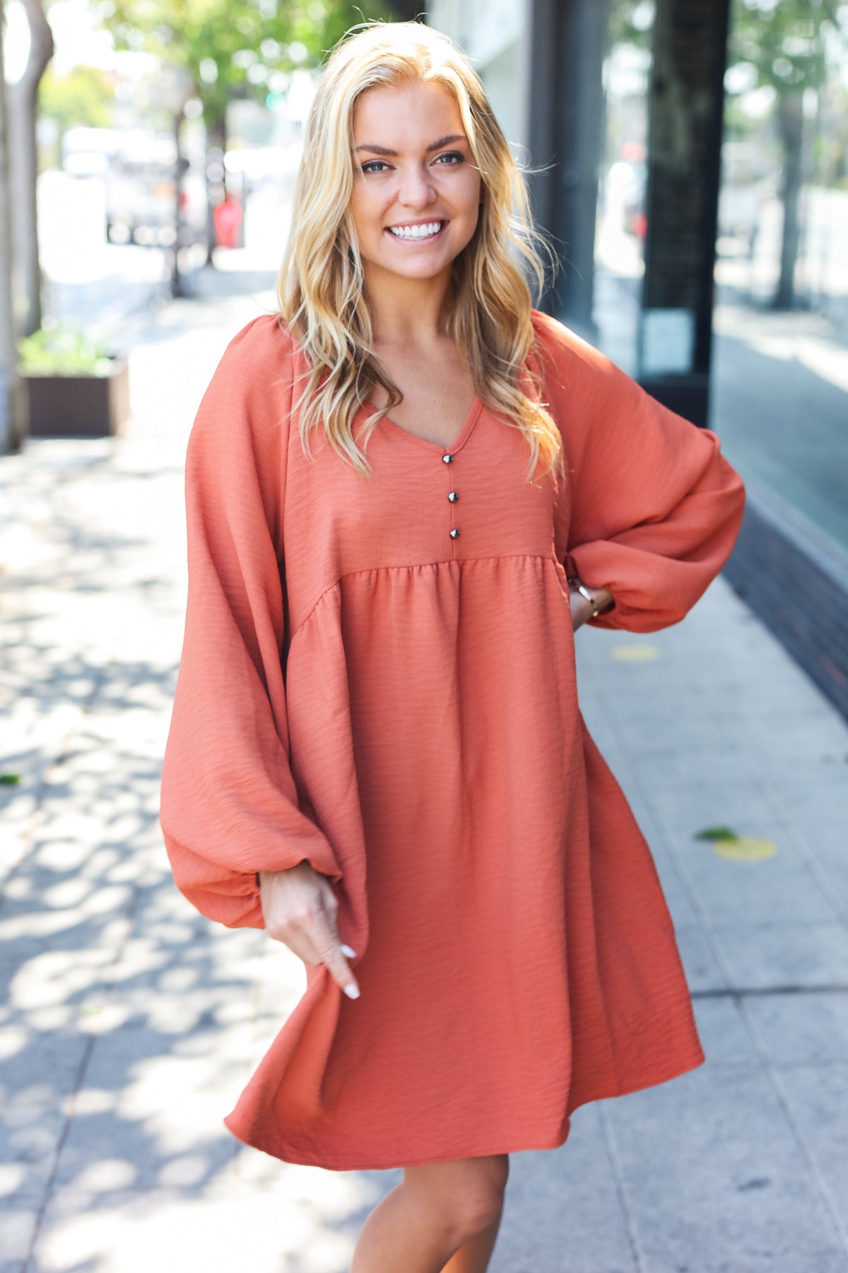 Say You Will Woven Babydoll Dress • Terracotta