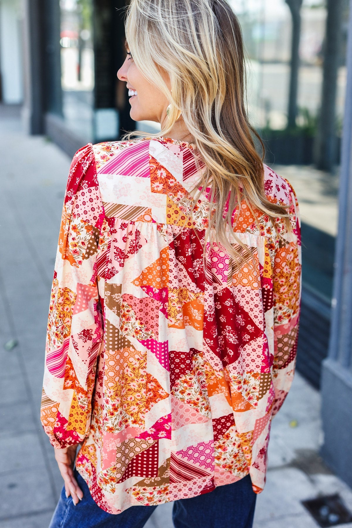 Pass It On Patchwork Print Boho Top