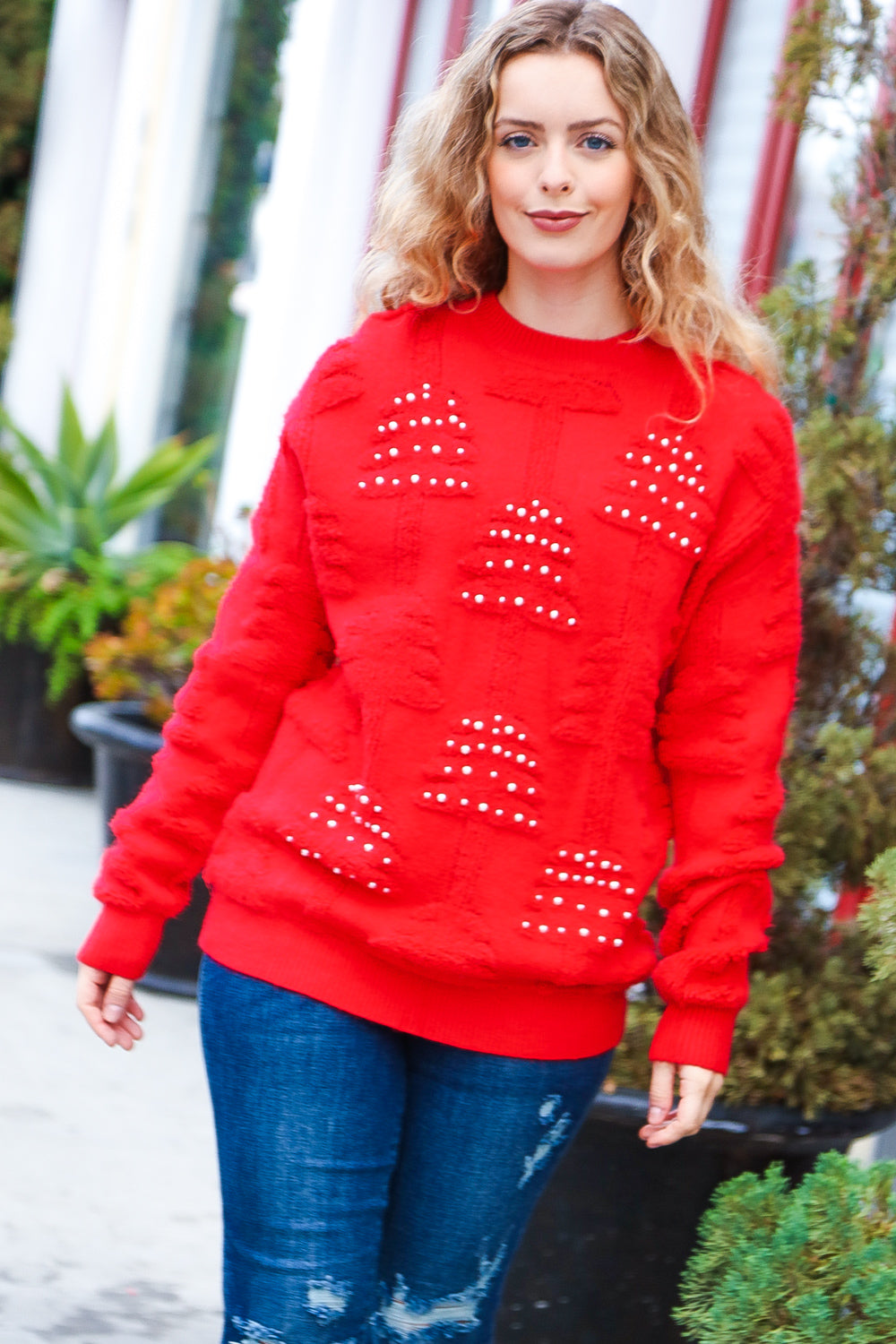 More The Merrier Pearl Christmas Tree Jacquard Knit Sweater