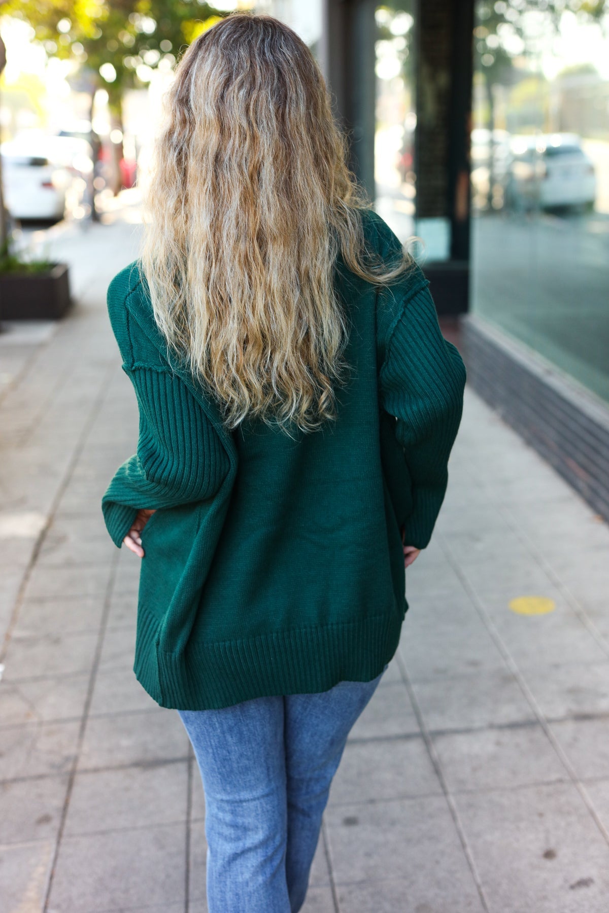 Daydream V Neck Rib Knit Sweater • Green