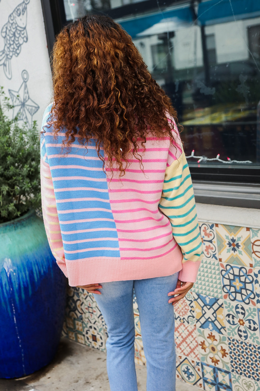 Off The Path Striped Half Zip Up Sweater