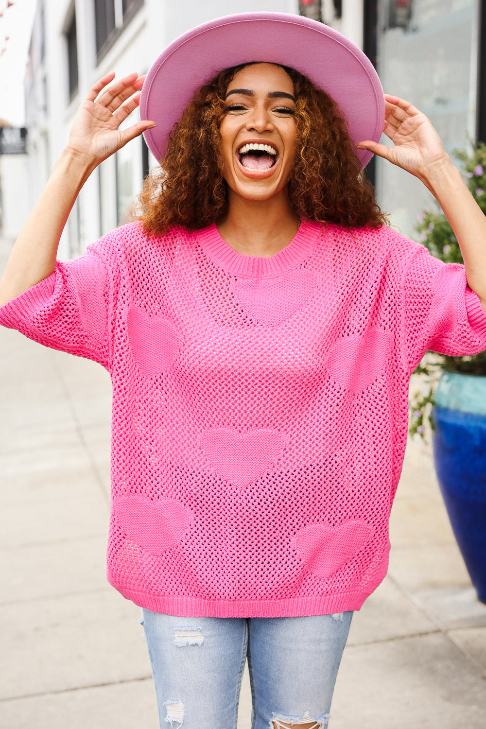 Can't Look Away Heart Netted Crochet Sweater Top