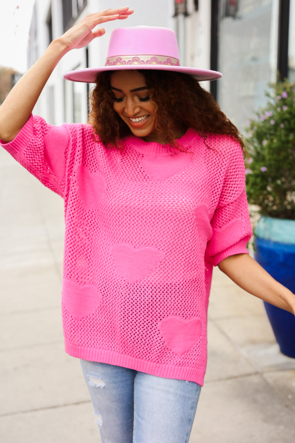 Can't Look Away Heart Netted Crochet Sweater Top