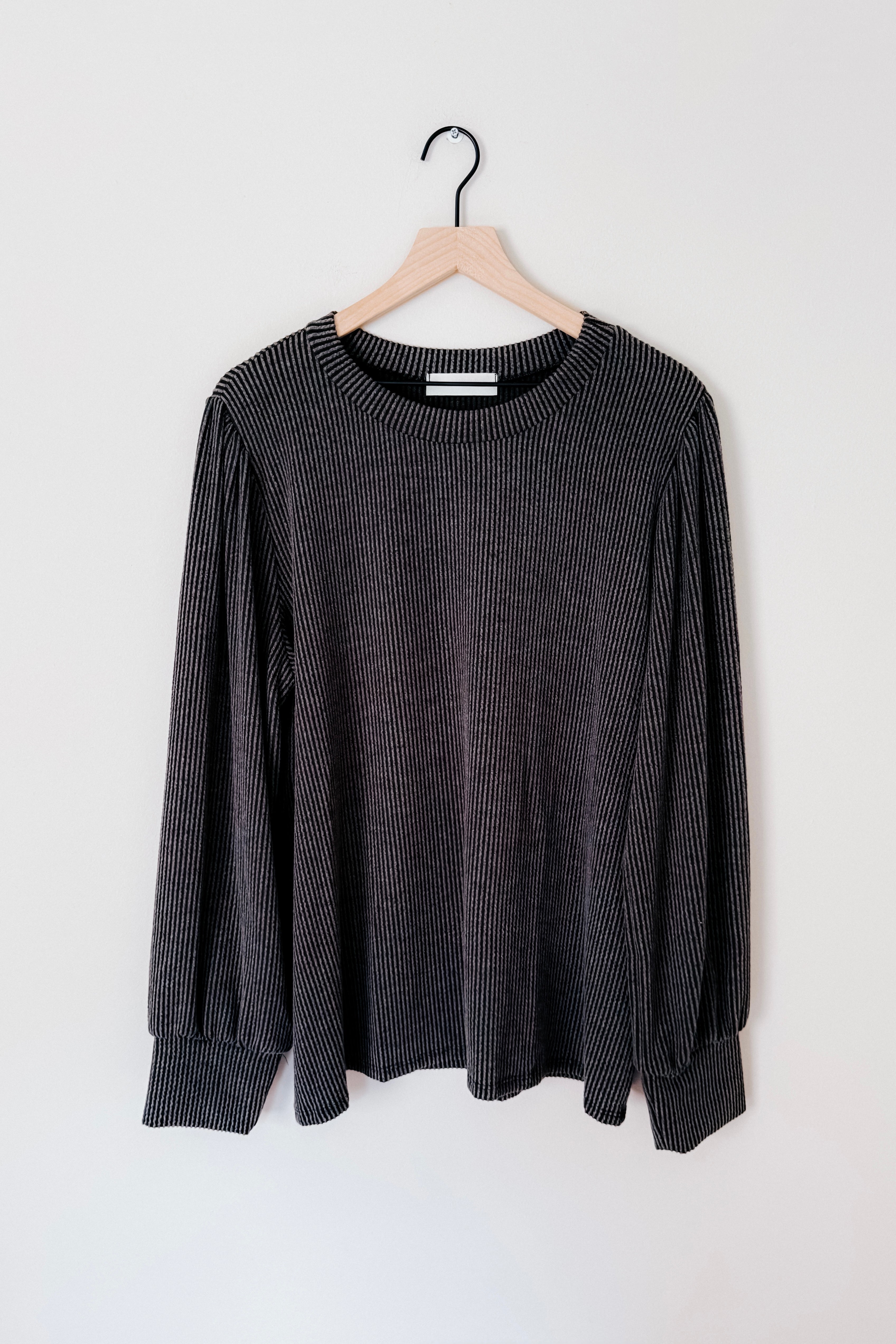 A Million Reasons Rib Knit Mineral Wash Long Sleeve Top • Charcoal