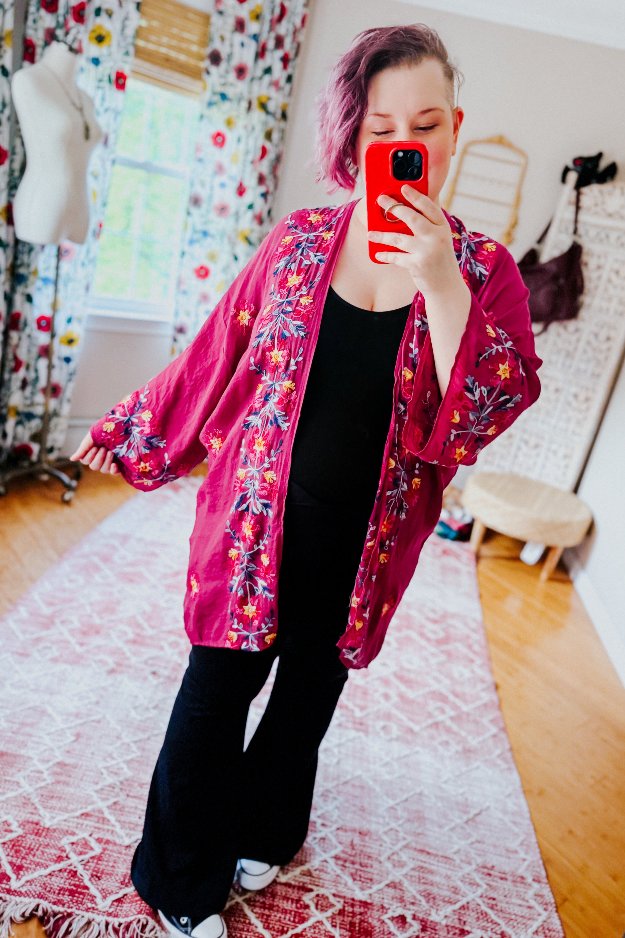 The Sweet Life Embroidered Duster • Magenta