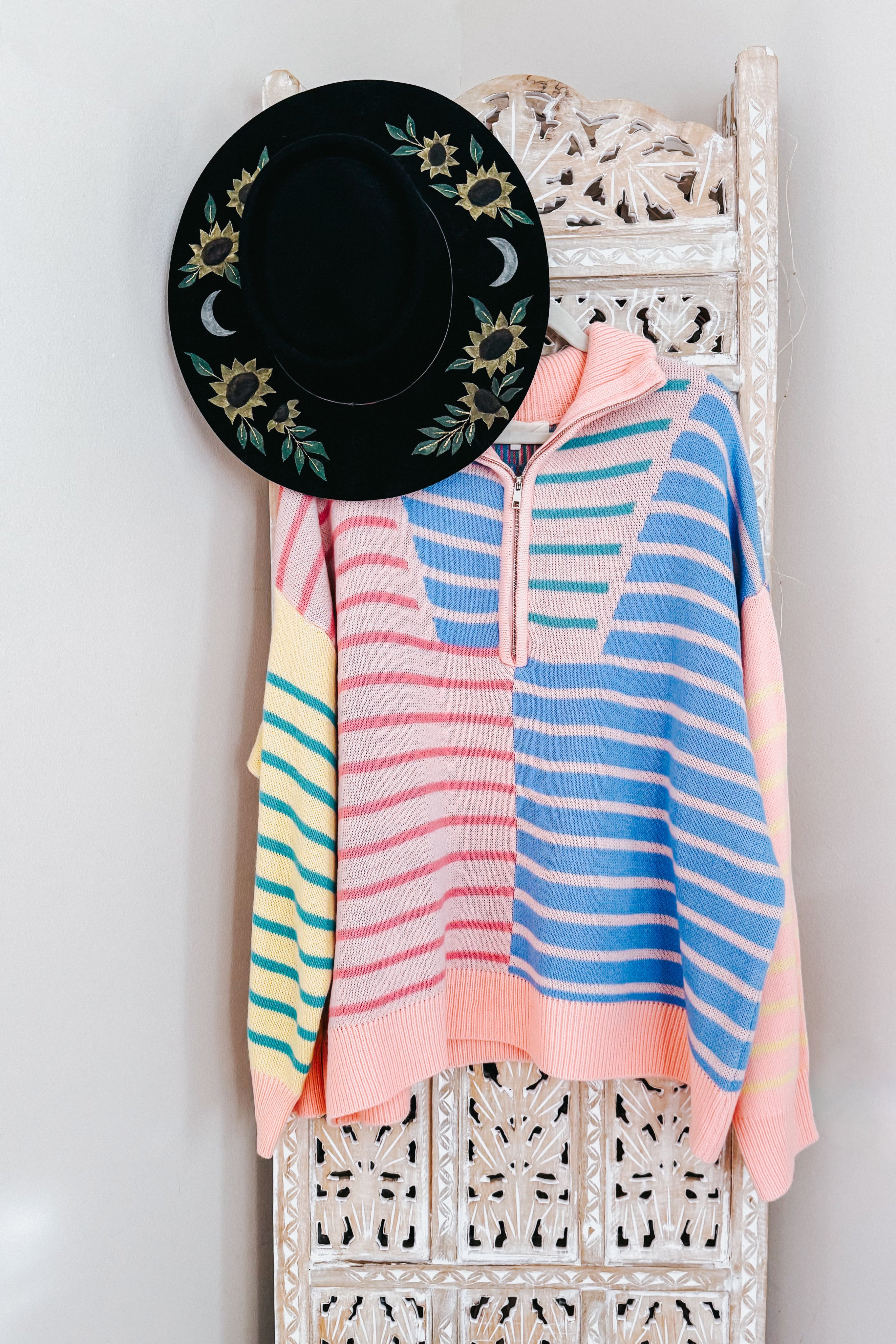 Off The Path Striped Half Zip Up Sweater