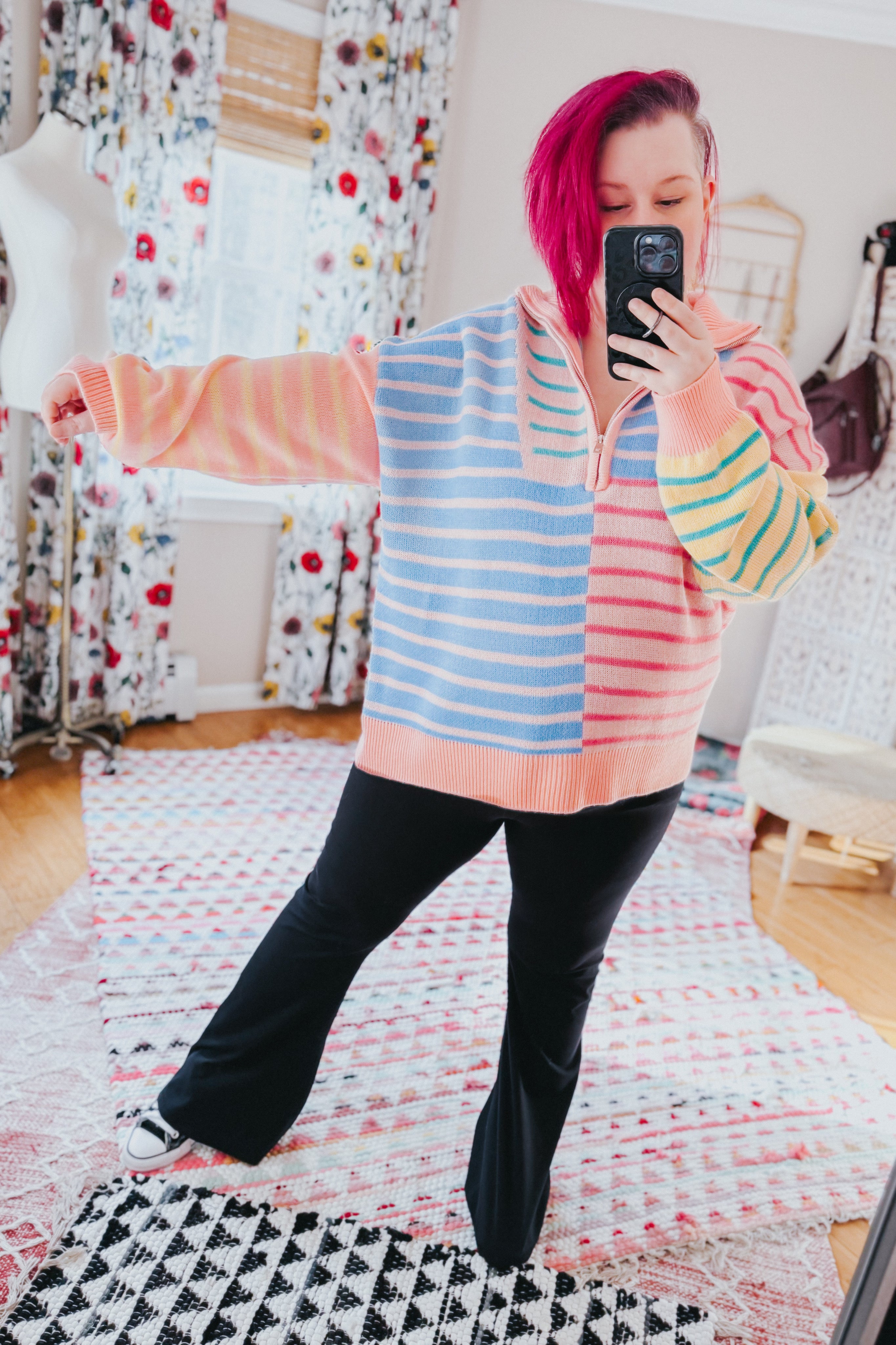 Off The Path Striped Half Zip Up Sweater