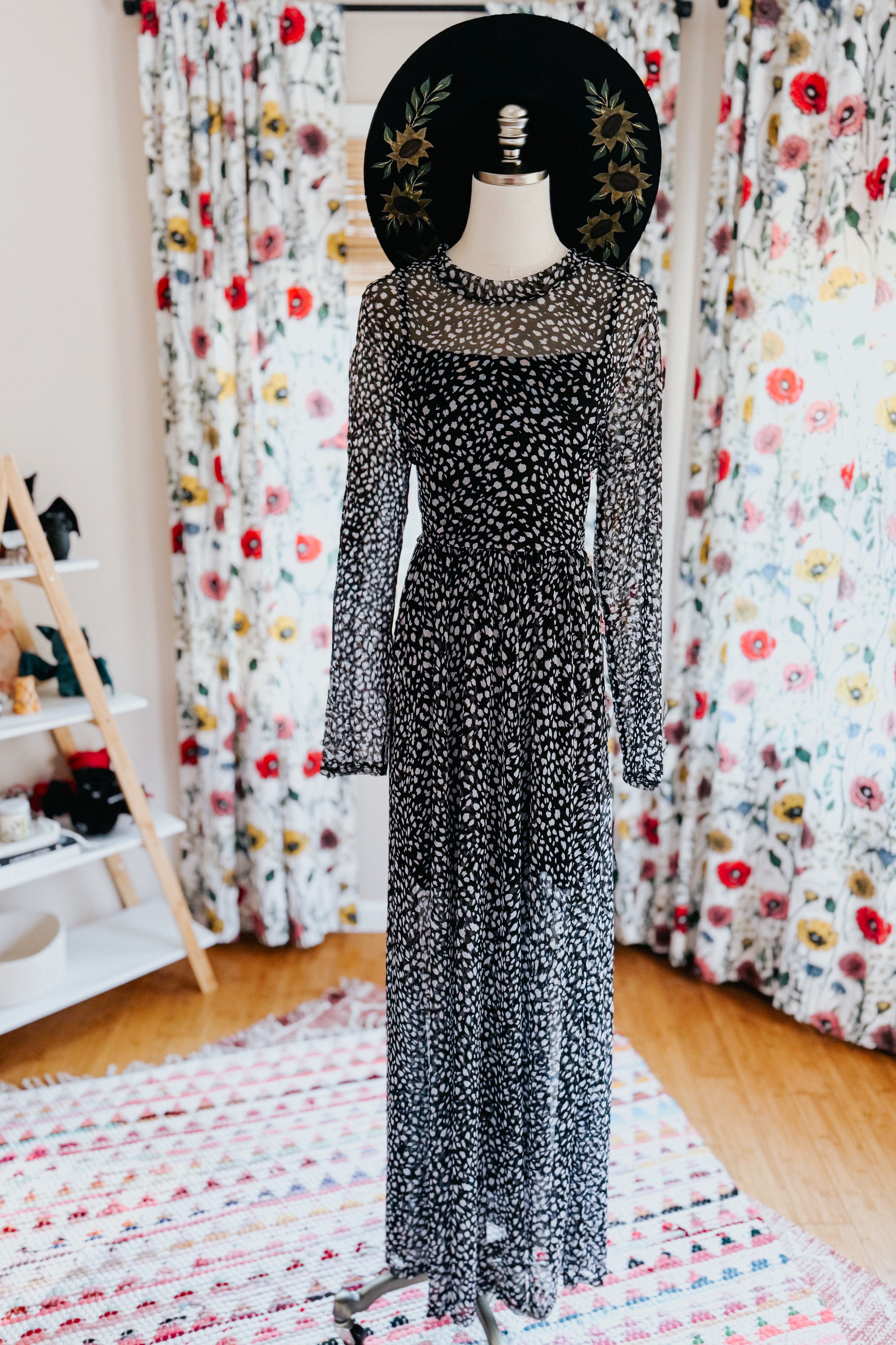 Hendrix Long Sleeve Animal Print Mesh Maxi Dress