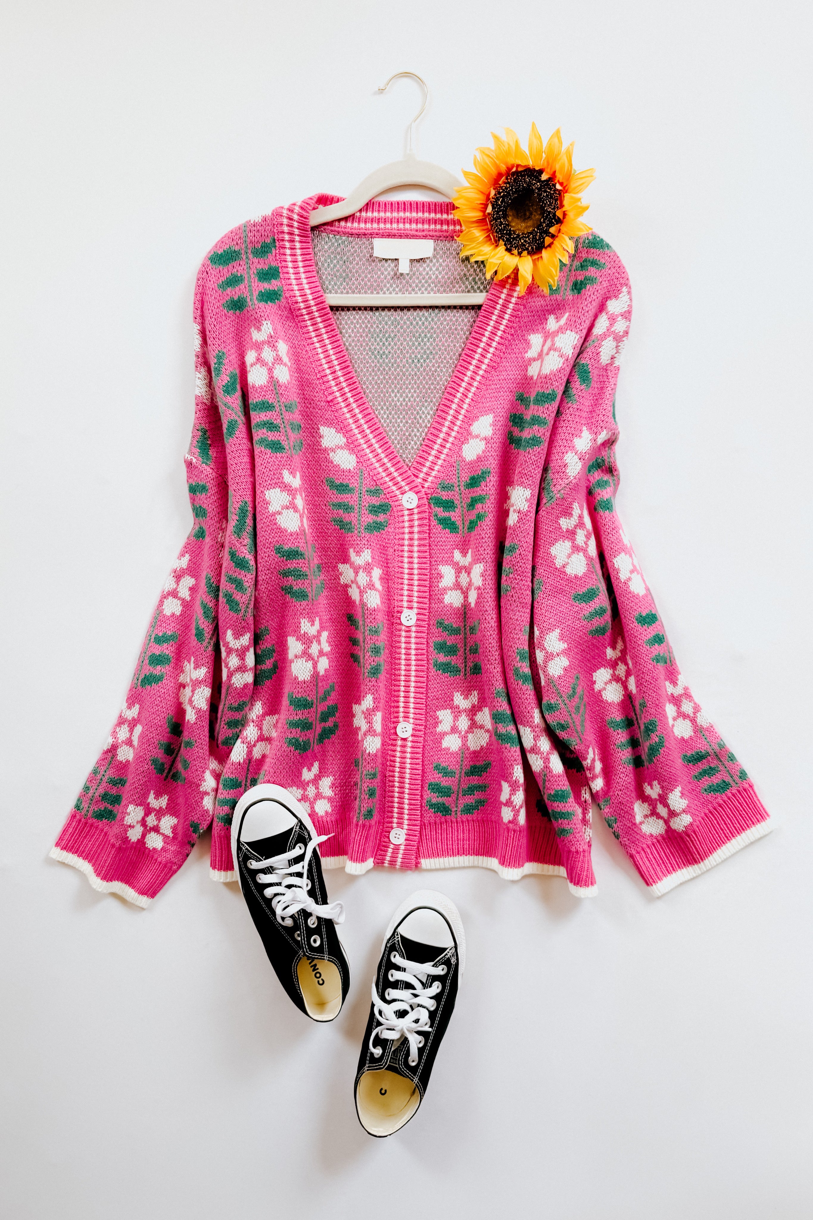 All For Love Flower Print Button Down Knit Cardigan